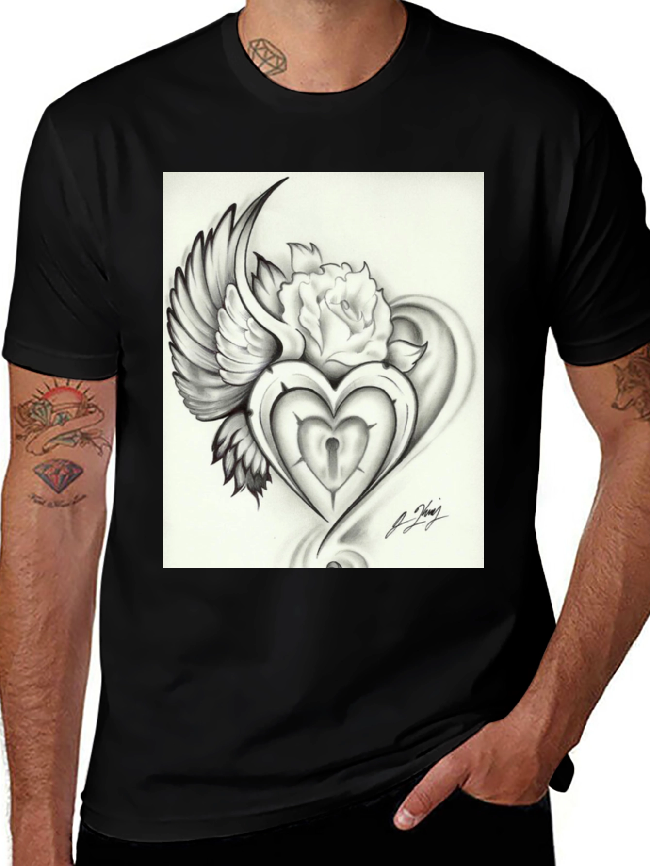 Variant 28 of Heart Lock & Rose Graphic Tee - Edgy Streetwear