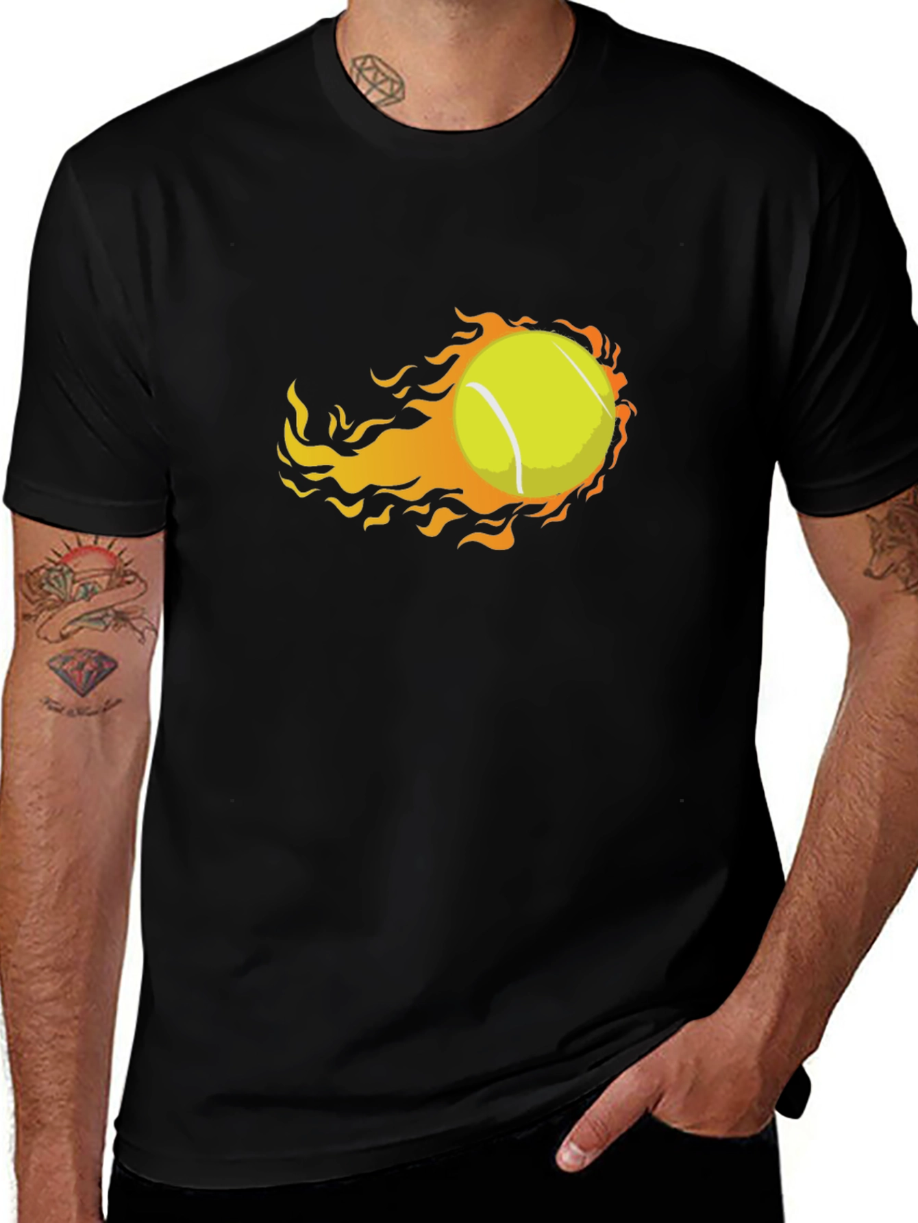 Variant 6 of Flaming Tennis Ball Graphic Tee - Unique Design