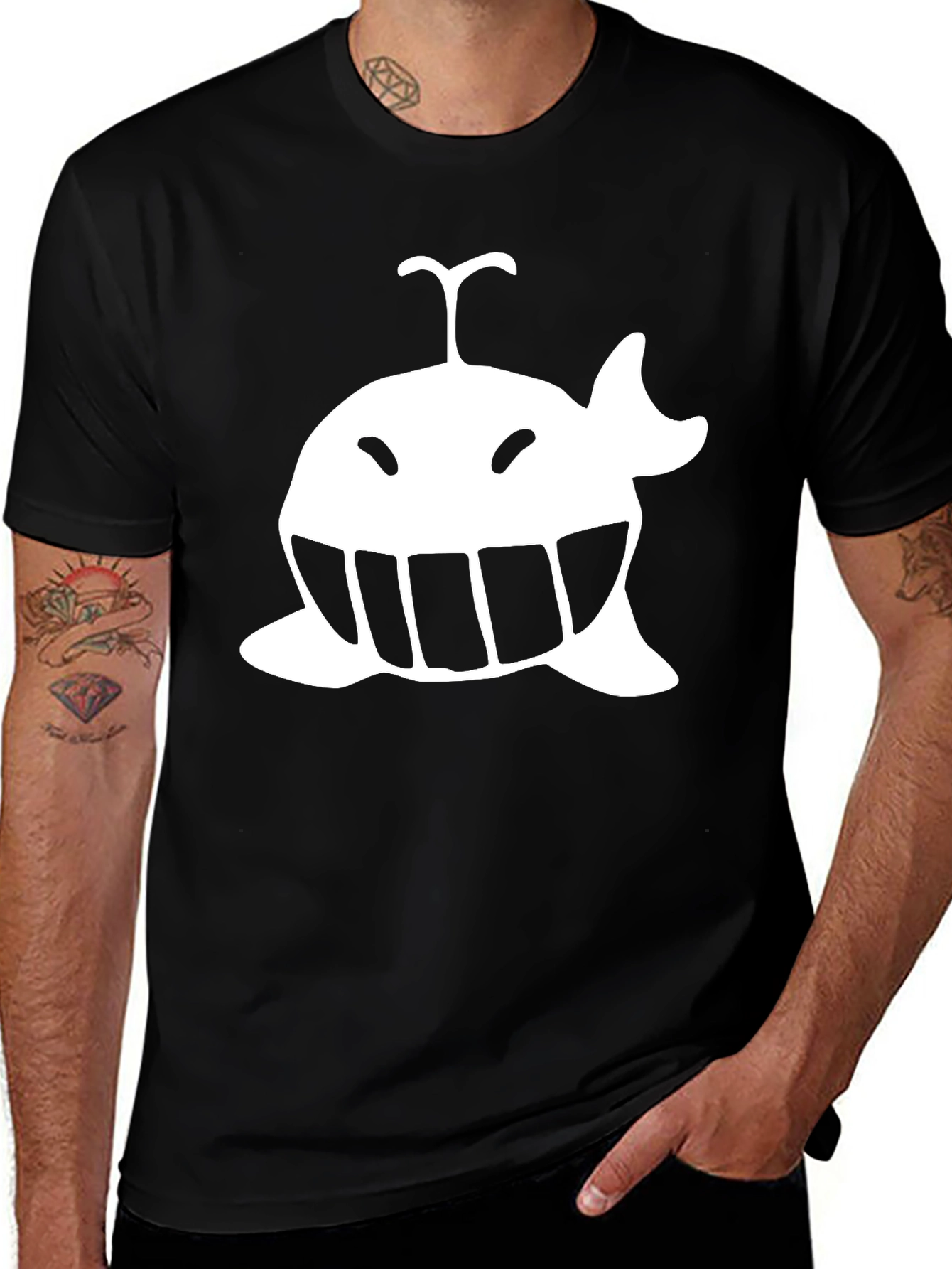 Variant 21 of Whimsical Whale Graphic Tee - Black Cotton
