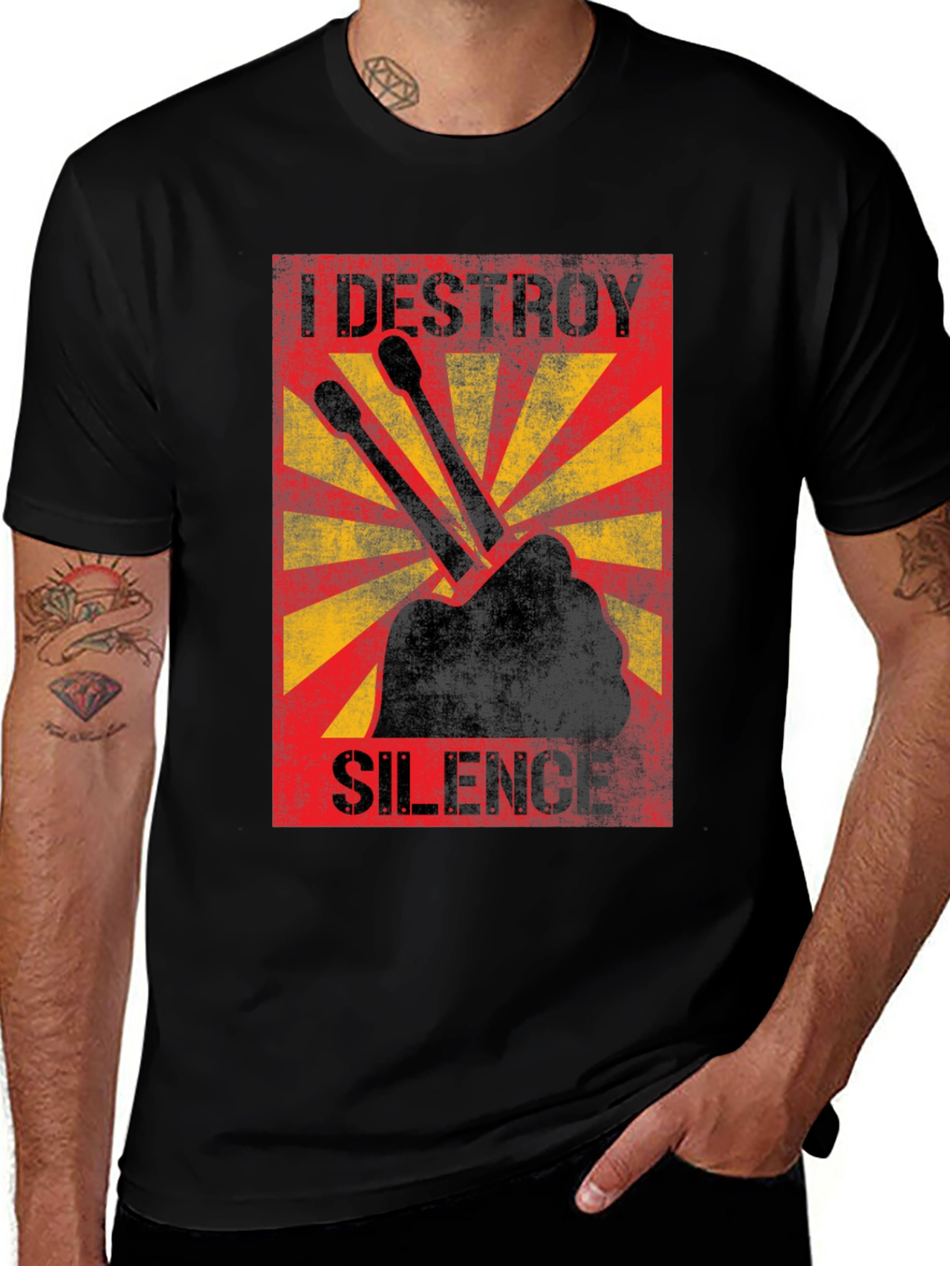 Variant 22 of I Destroy Silence Drummer Graphic T-Shirt