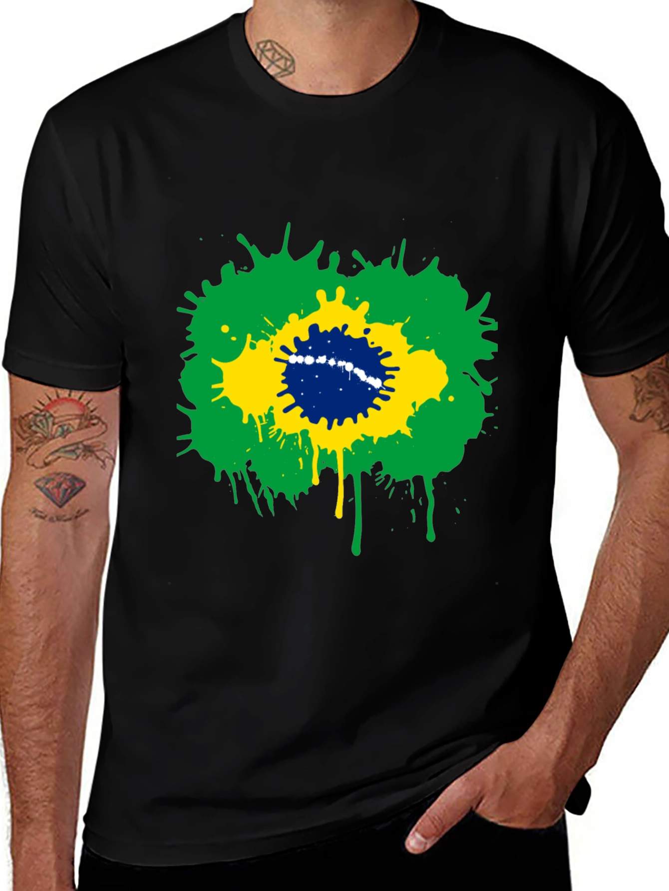 Brazil Flag Splatter Graphic T-Shirt