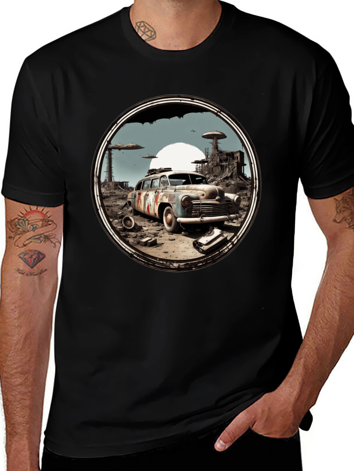 Variant 10 of Post-Apocalyptic Car Graphic Tee - Black
