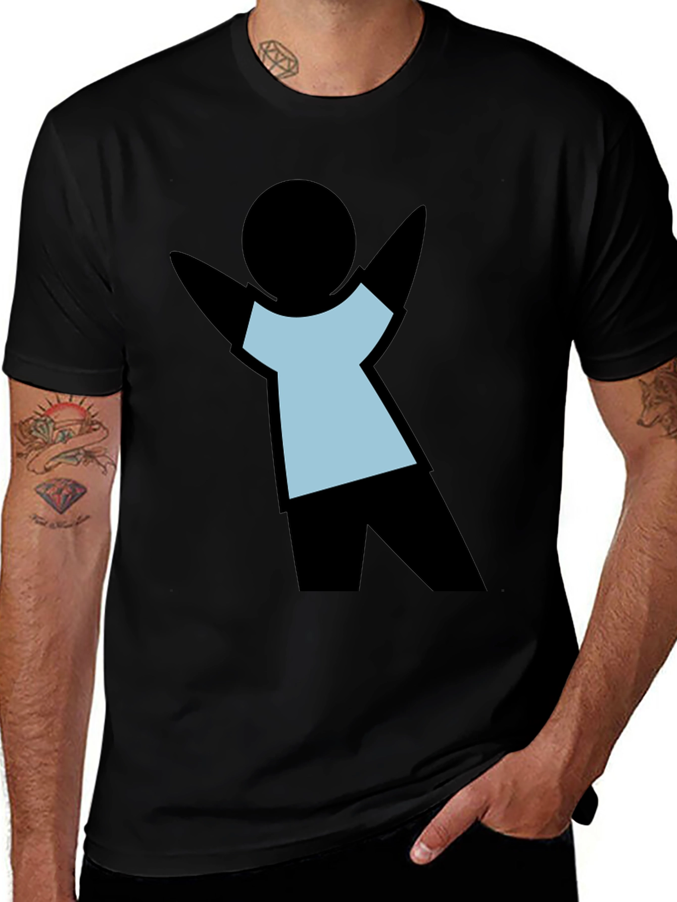 Variant 14 of Fun Stick Figure Graphic Black T-Shirt