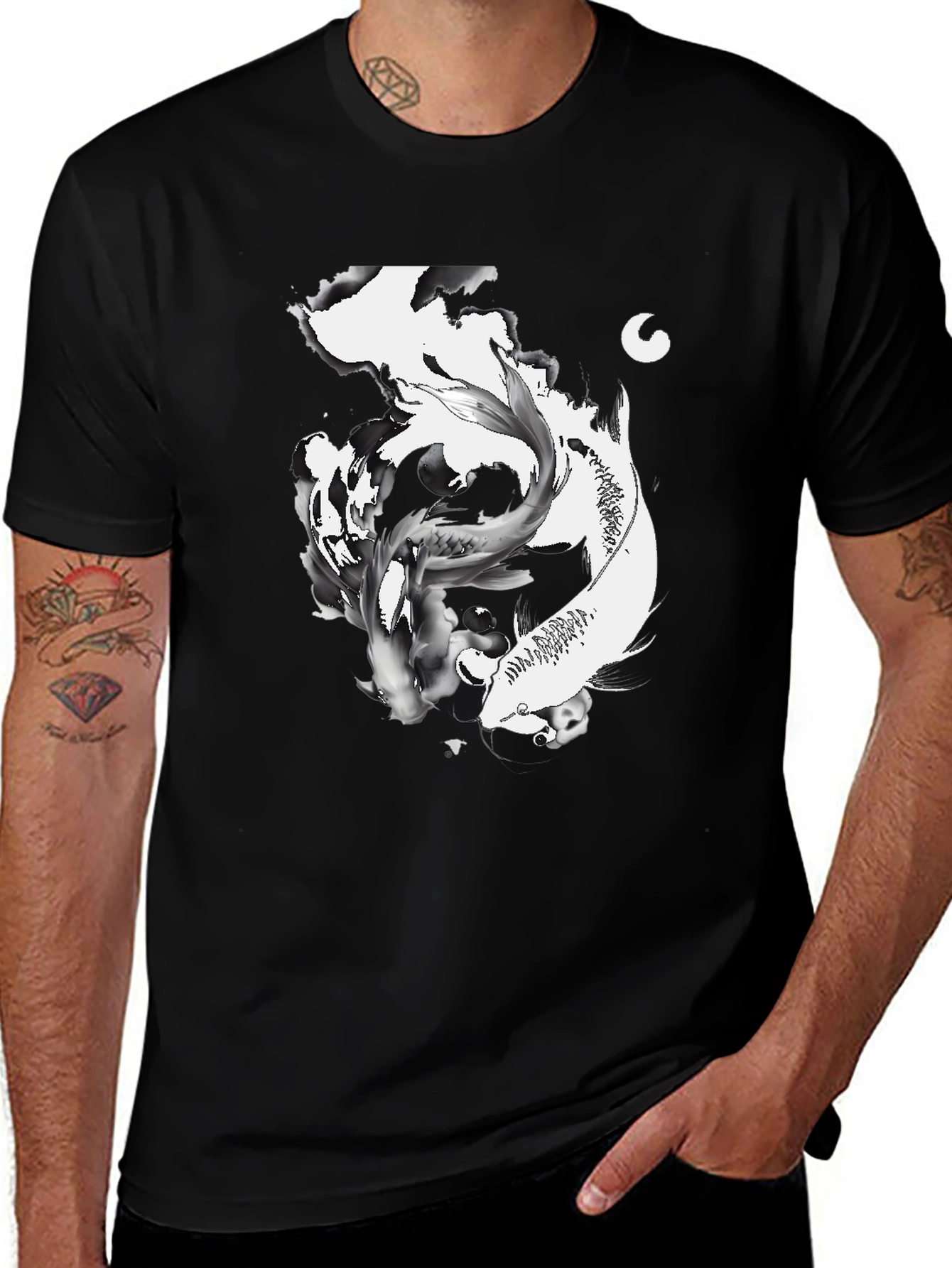 Yin Yang Koi Fish Black T-Shirt