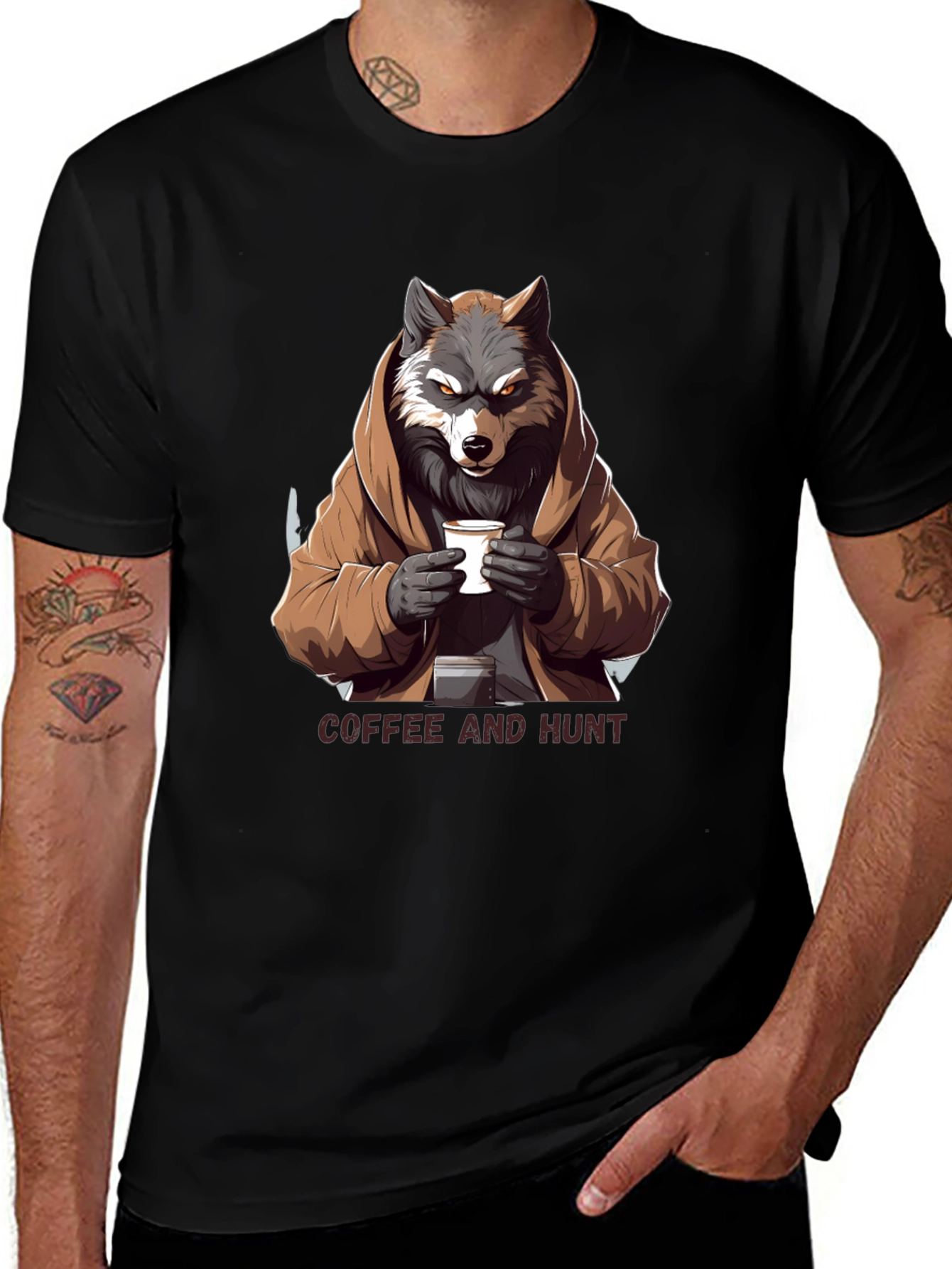 Variant 29 of Coffee and Hunt Wolf T-Shirt - Black