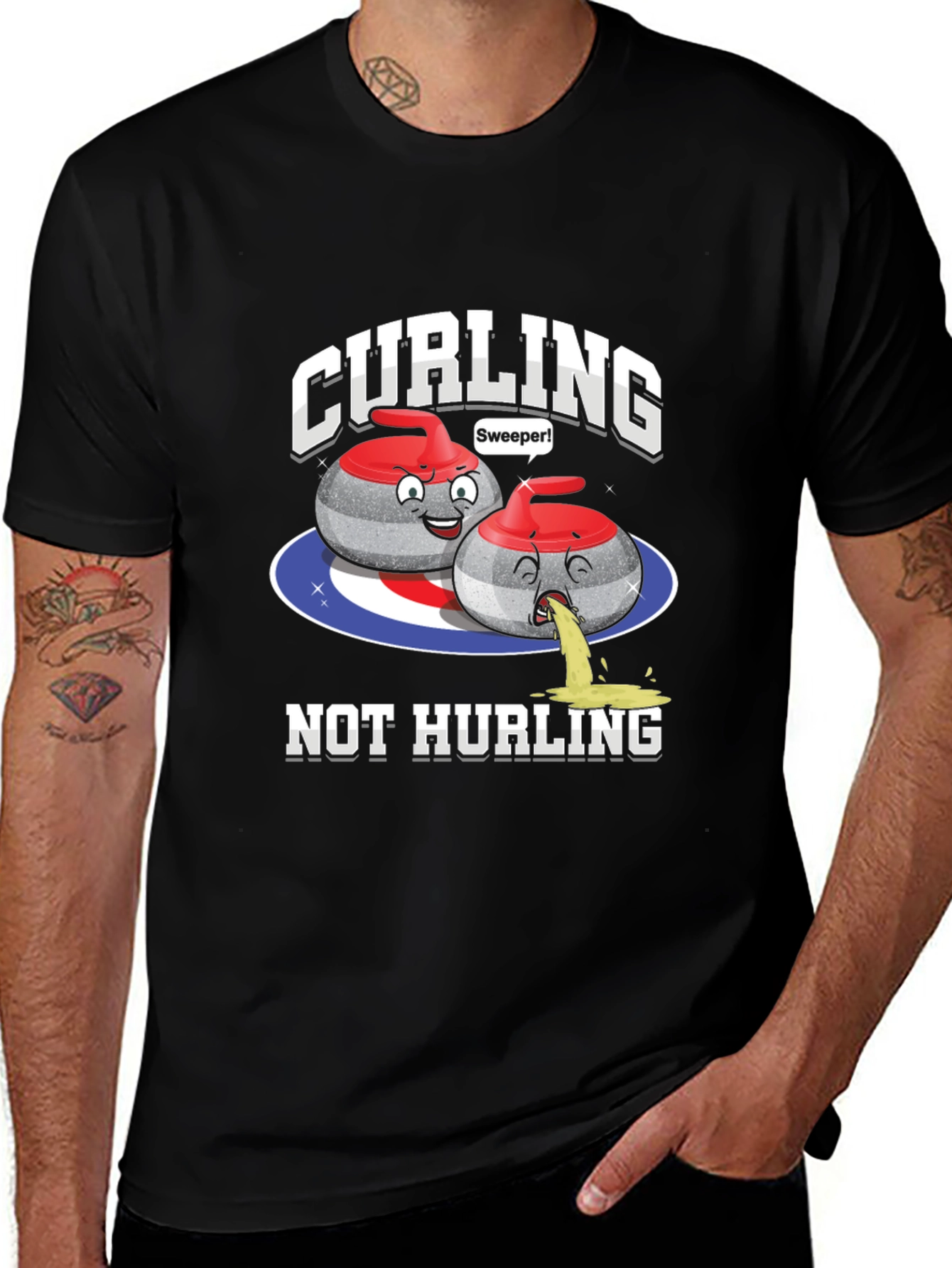 Funny Curling T-Shirt - Not Hurling Cartoon Tee