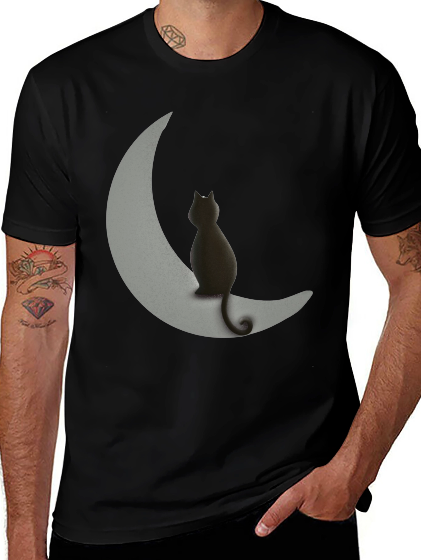 Variant 15 of Black Cat on Moon Graphic Tee - Unique Design