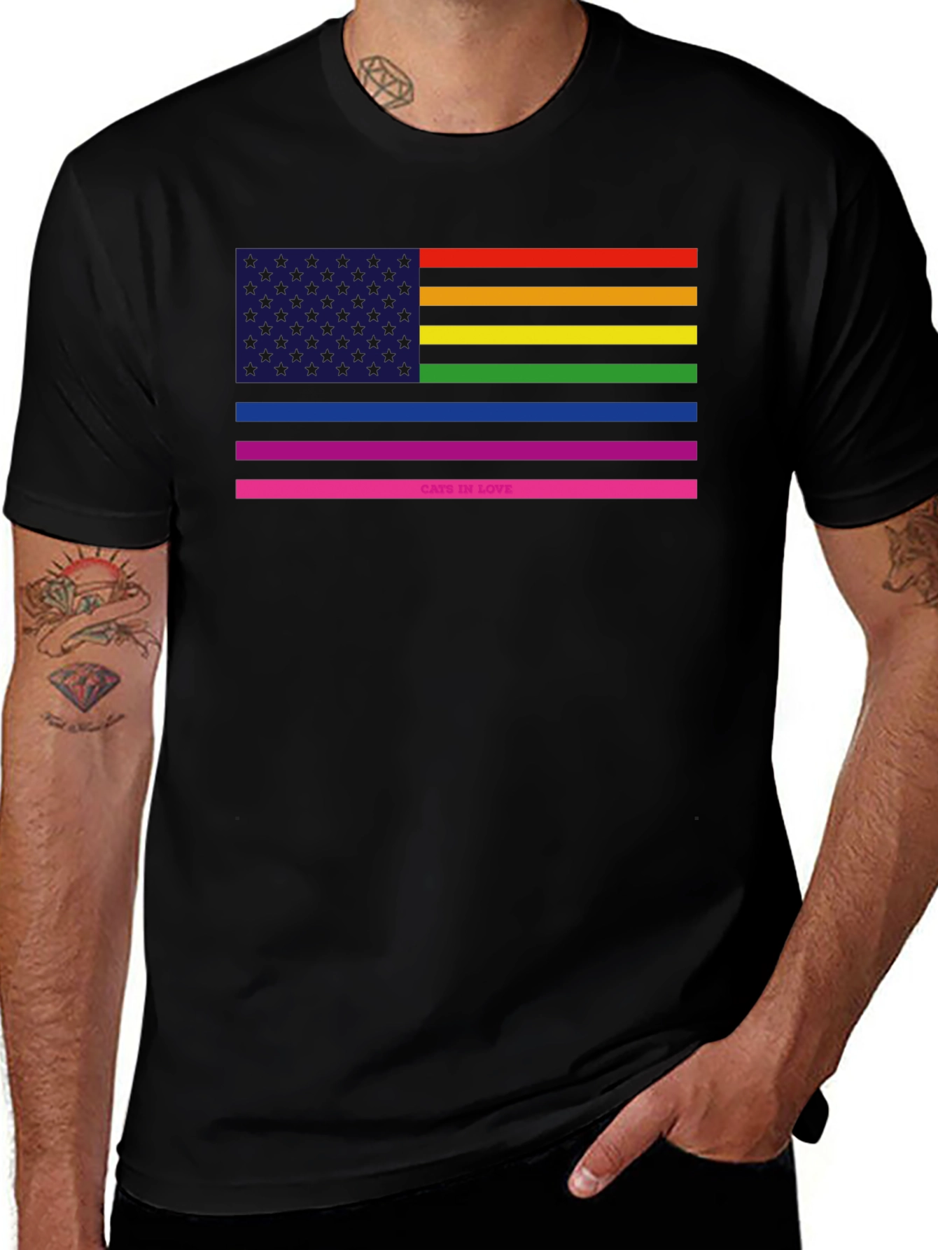 Variant 30 of Pride Flag Graphic T-Shirt - Cats In Love