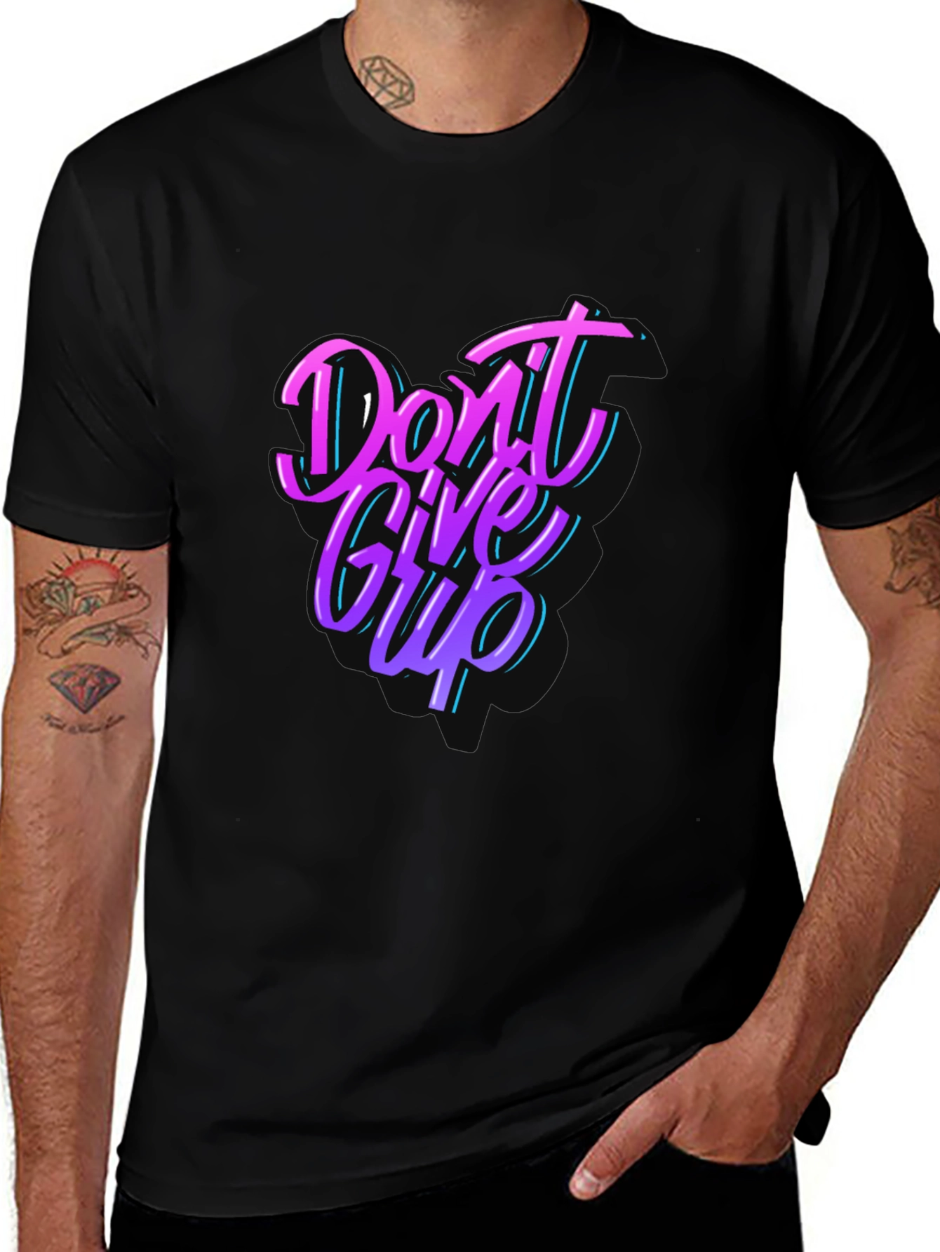 Variant 30 of Don't Give Up Graphic Print Black T-Shirt