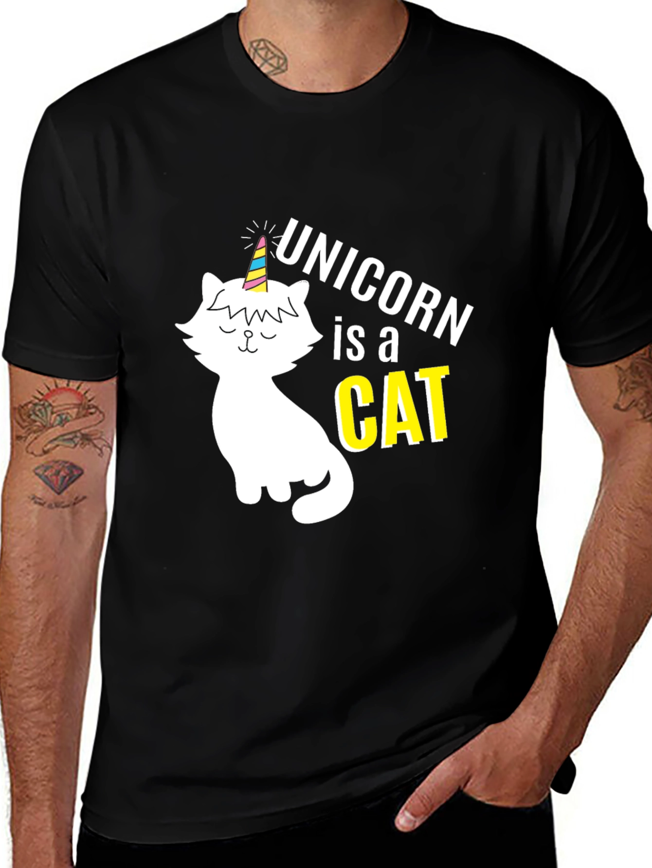 Variant 4 of Unicorn Cat Graphic T-Shirt - Men's Black Tee