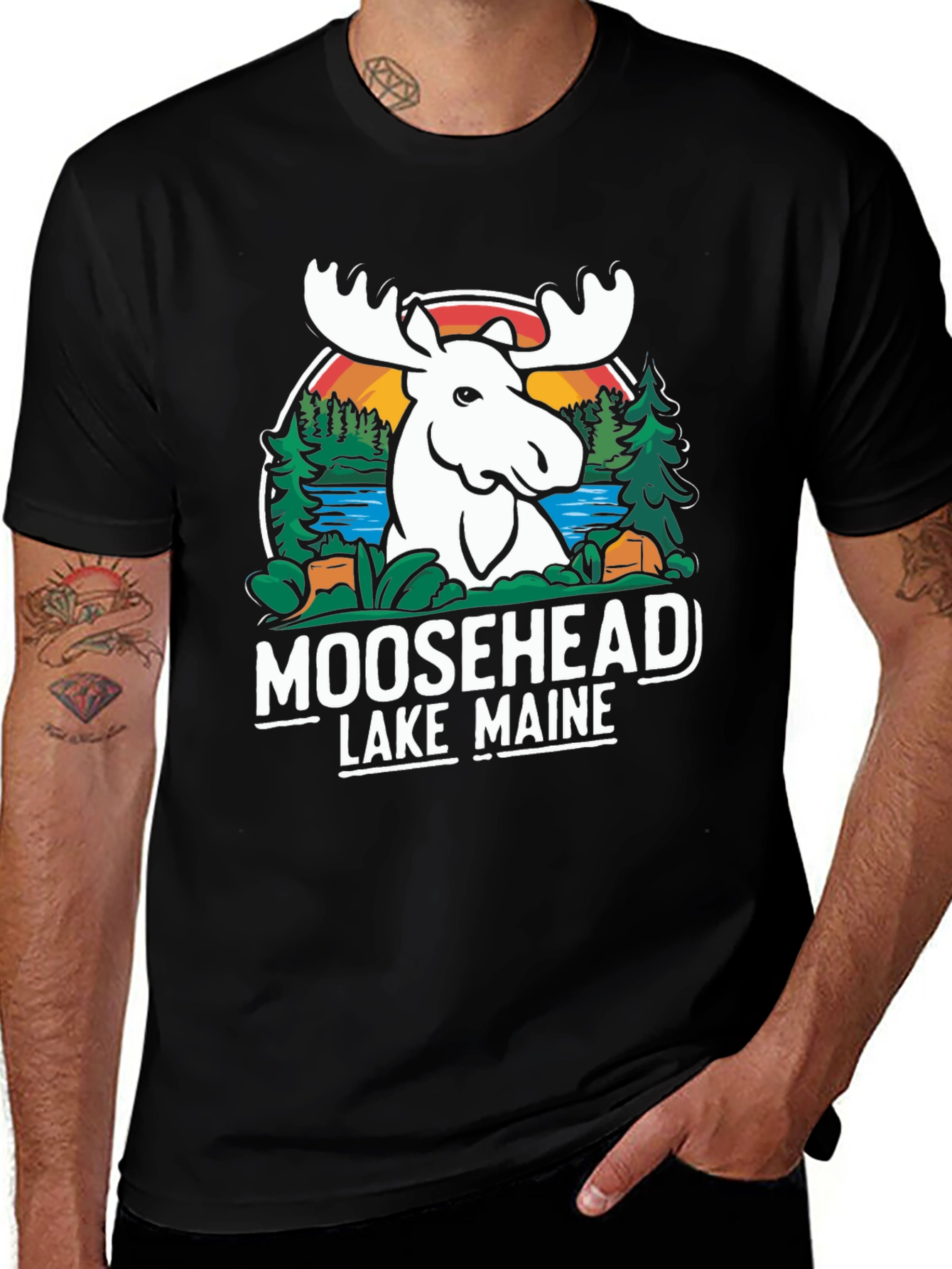 Variant 26 of Moosehead Lake Maine T-Shirt Black Cotton