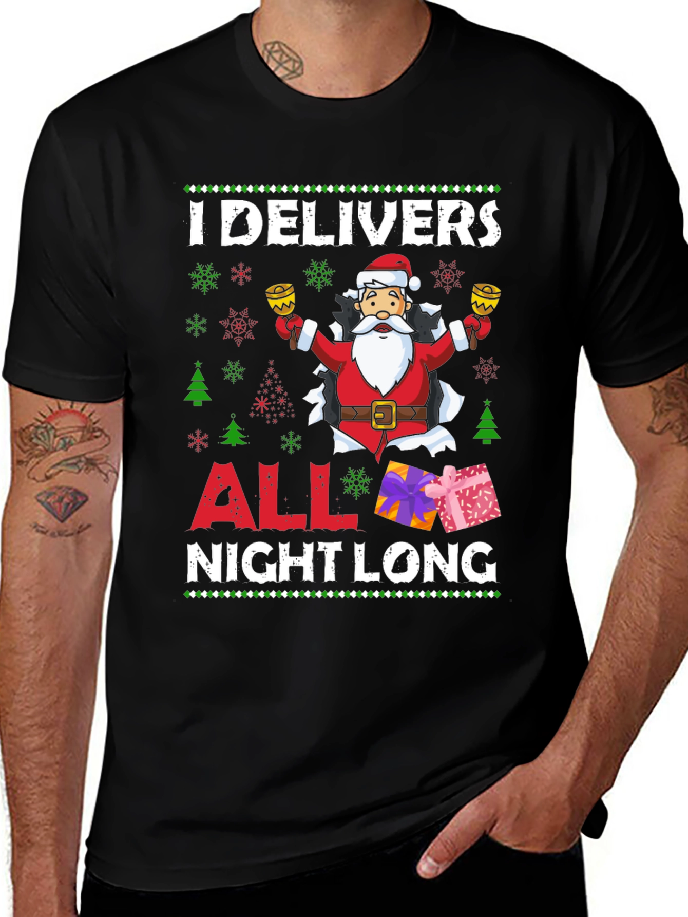 I Delivers All Night Long Santa Christmas Graphic Tee