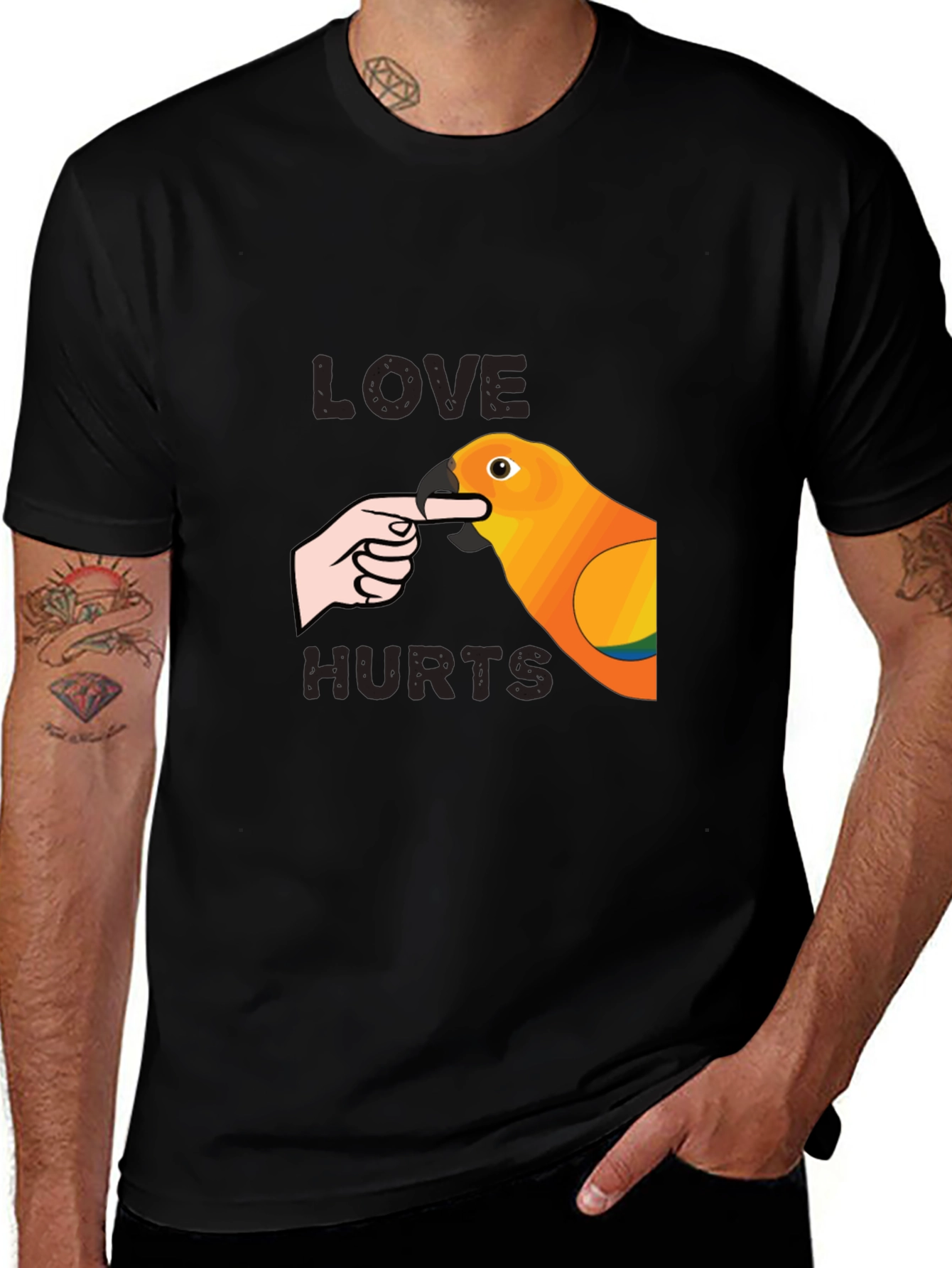 Black Love Hurts Parrot Graphic T-Shirt main image