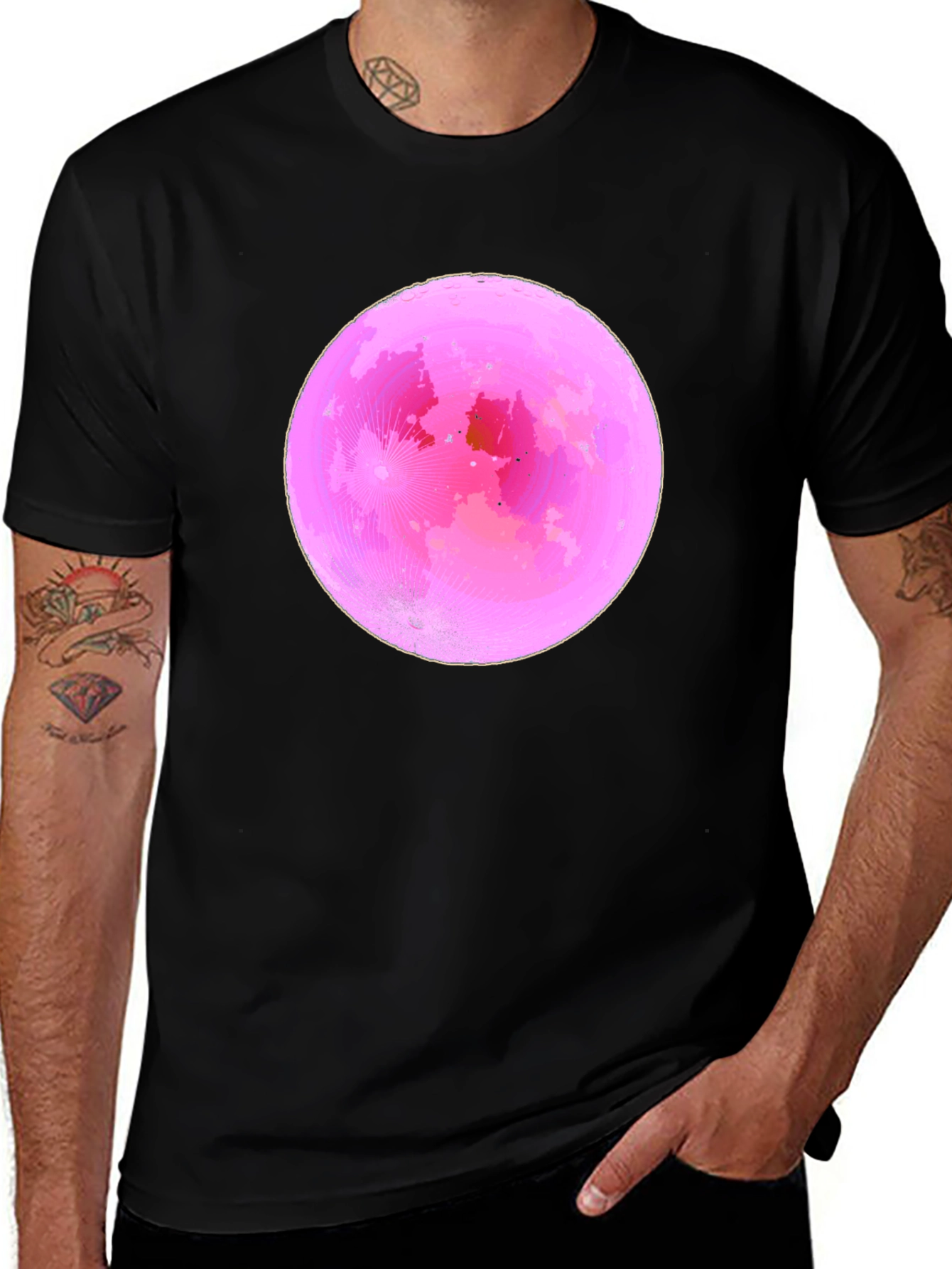 Pink Moon Graphic Tee - Soft Black Cotton T-Shirt
