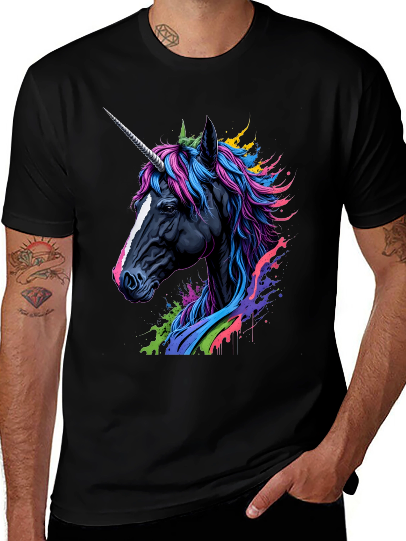 Unicorn Graphic Black Tee - Fantasy Style