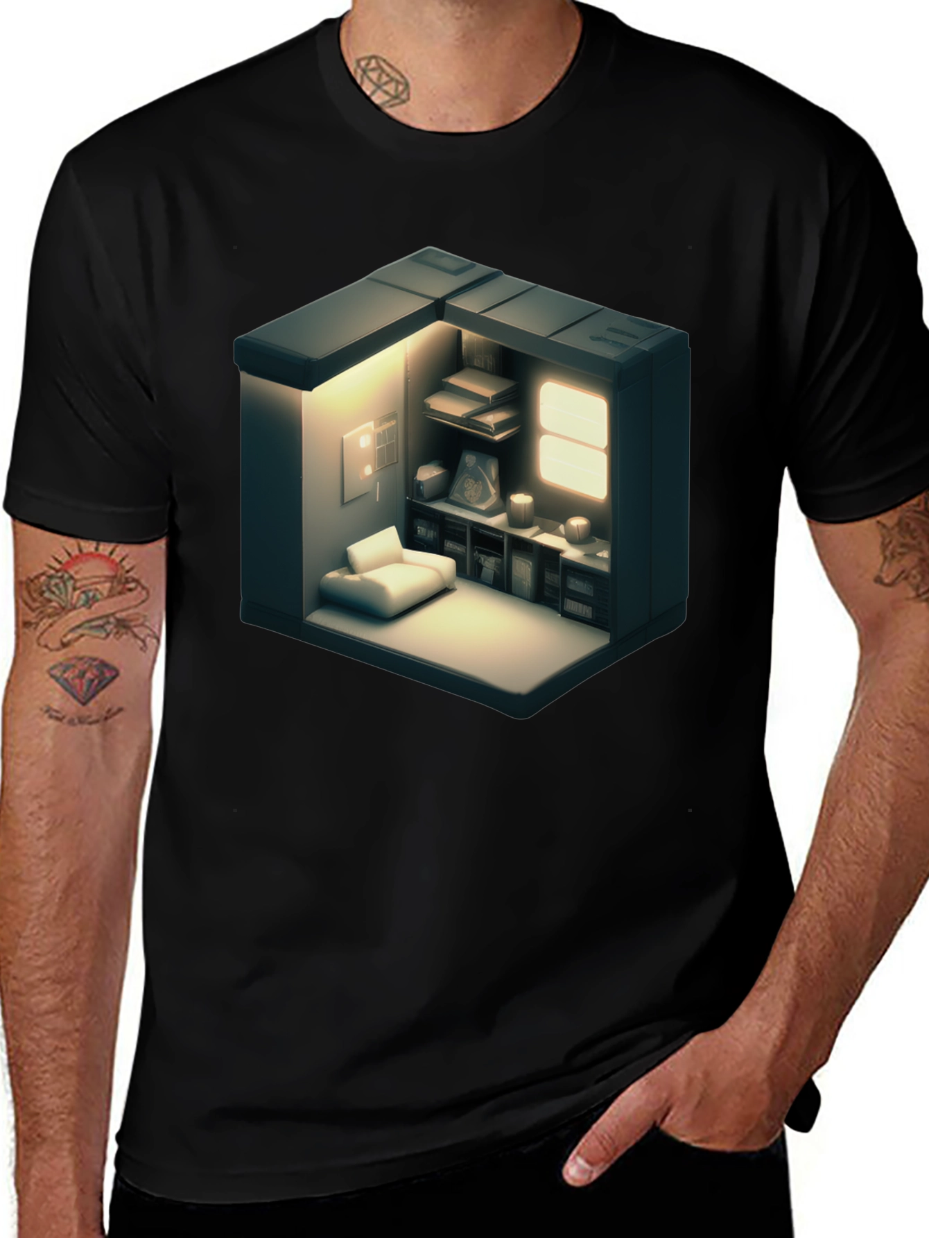 Isometric Room Graphic Tee - Modern Style Shirt