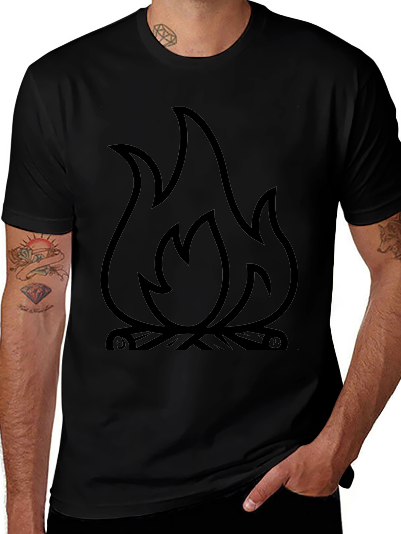 Variant 28 of Fire Graphic T-Shirt - Black Cotton Blend Tee