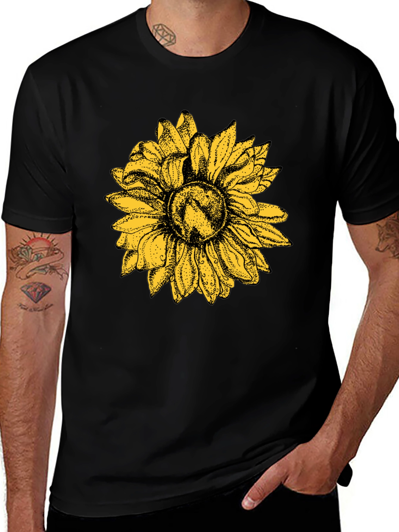 Black Sunflower Graphic Black T-Shirt - Nature Inspired Style main image