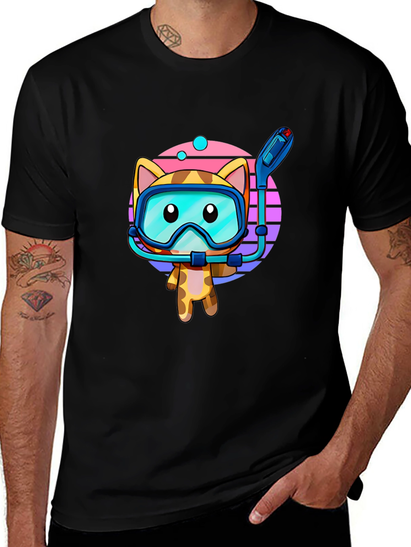 Variant 27 of Cute Cat Snorkel Black T-Shirt