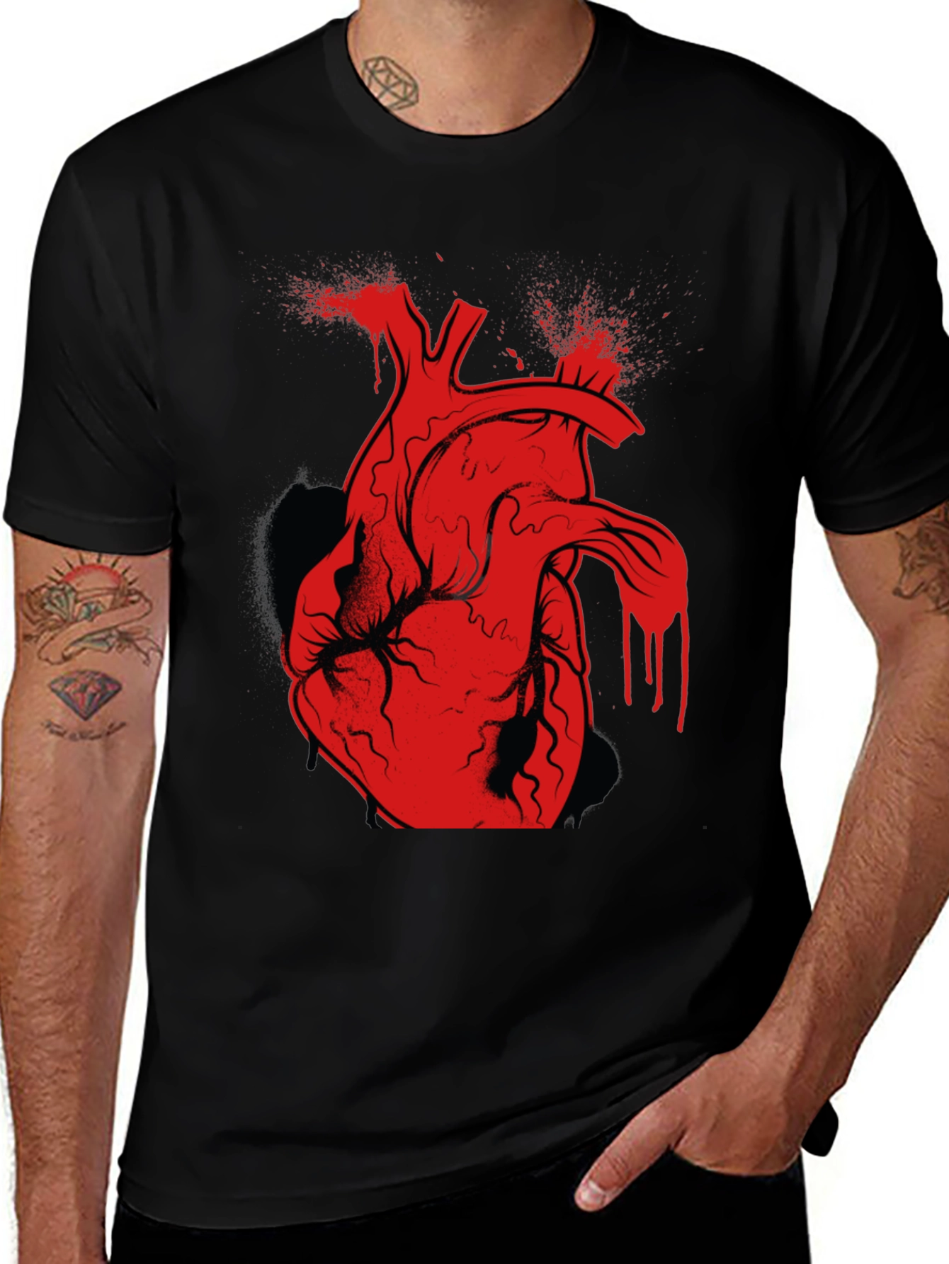 Variant 15 of Red Anatomical Heart Graphic Black T-Shirt
