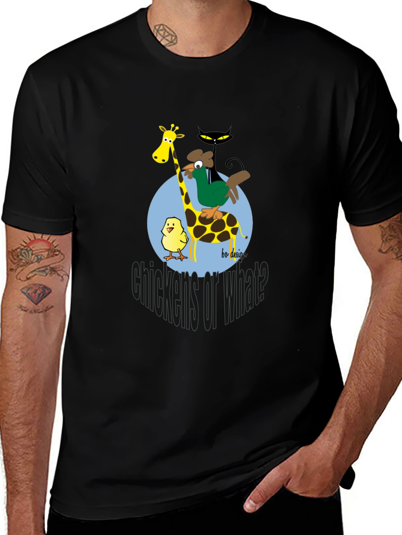 Variant 3 of Fun Cartoon Animal Graphic Black T-Shirt
