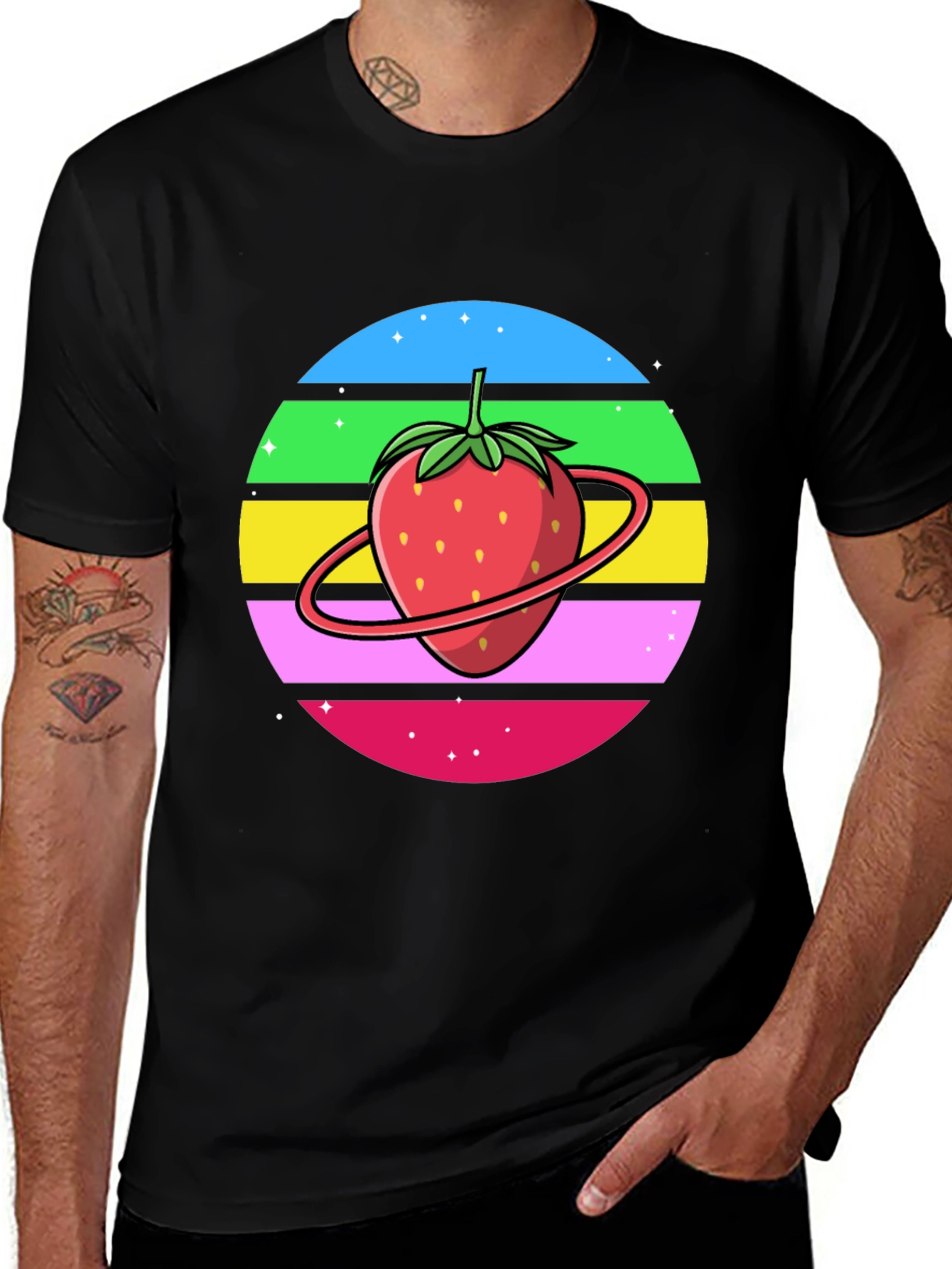 Variant 30 of Strawberry Planet Graphic Tee - Black Cotton Blend