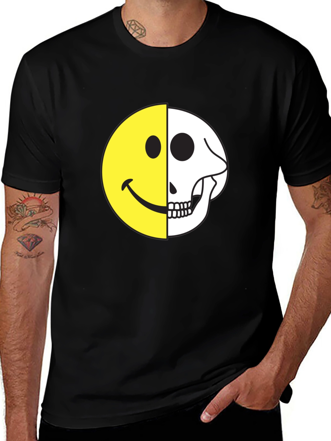 Variant 3 of Smiley Skull Black T-Shirt - Graphic Tee
