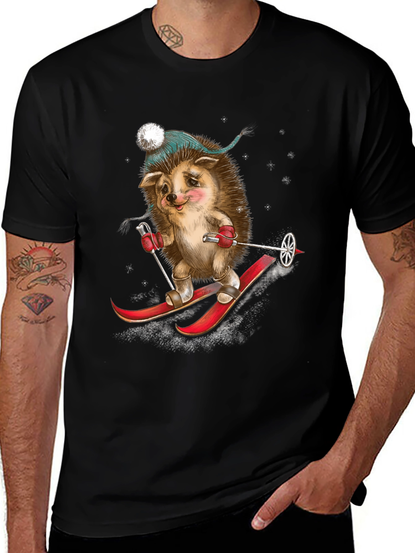 Variant 4 of Skiing Hedgehog Graphic Tee