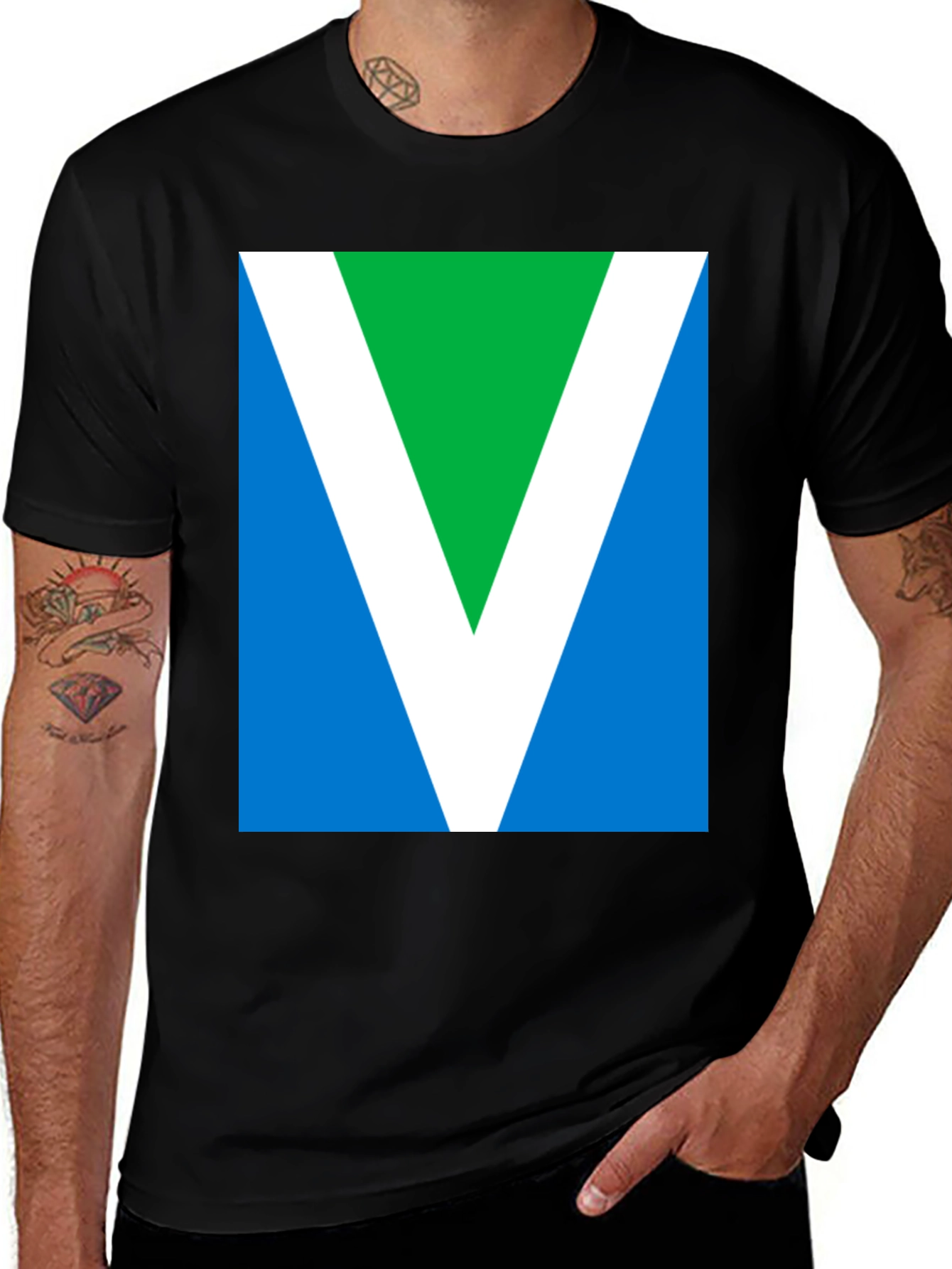 Variant 28 of Vegan T-Shirt - Green, White, & Blue V