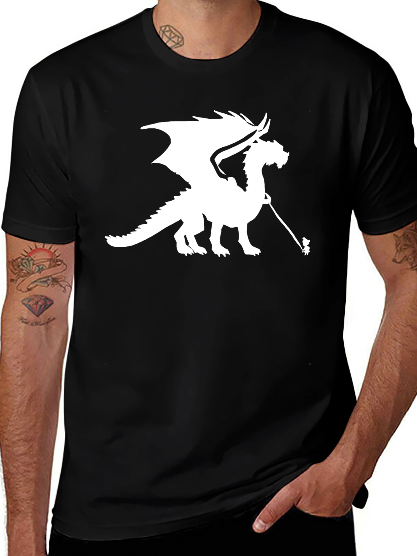 Variant 5 of Dragon T-Shirt, White Print, Fantasy Tee