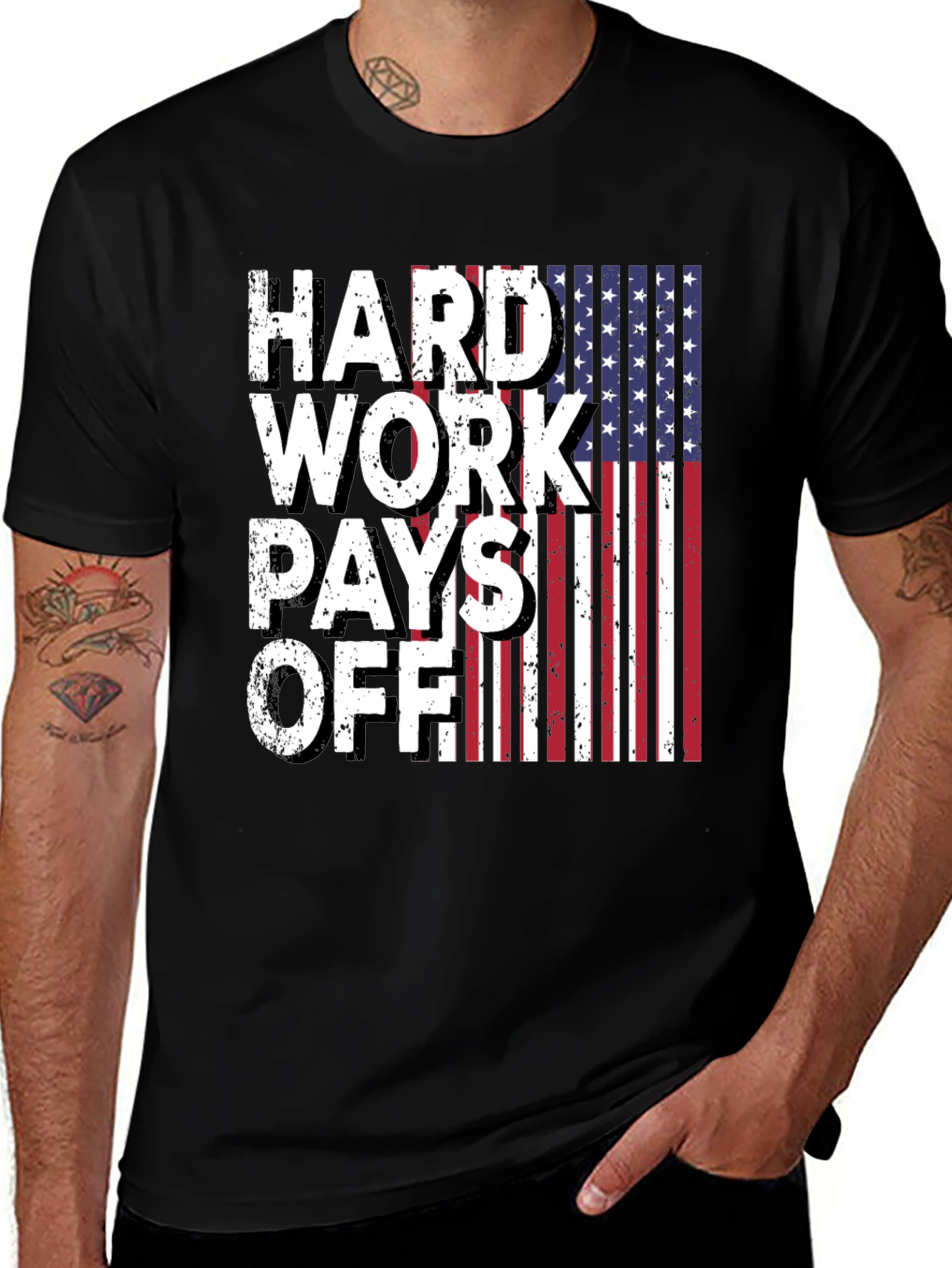 Variant 22 of Hard Work Pays Off USA Flag Graphic Tee
