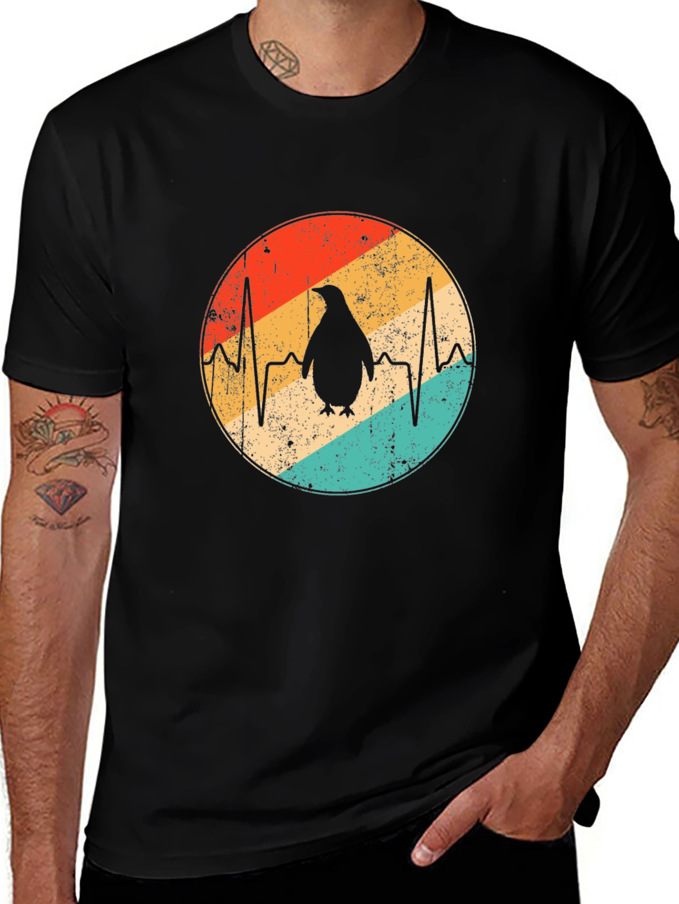 Variant 25 of Penguin Heartbeat T-Shirt - Retro Style
