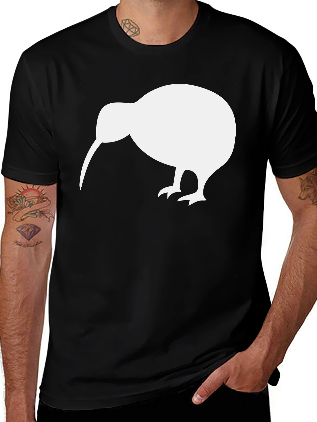 Variant 14 of Kiwi Bird Graphic Tee - Black Cotton T-Shirt