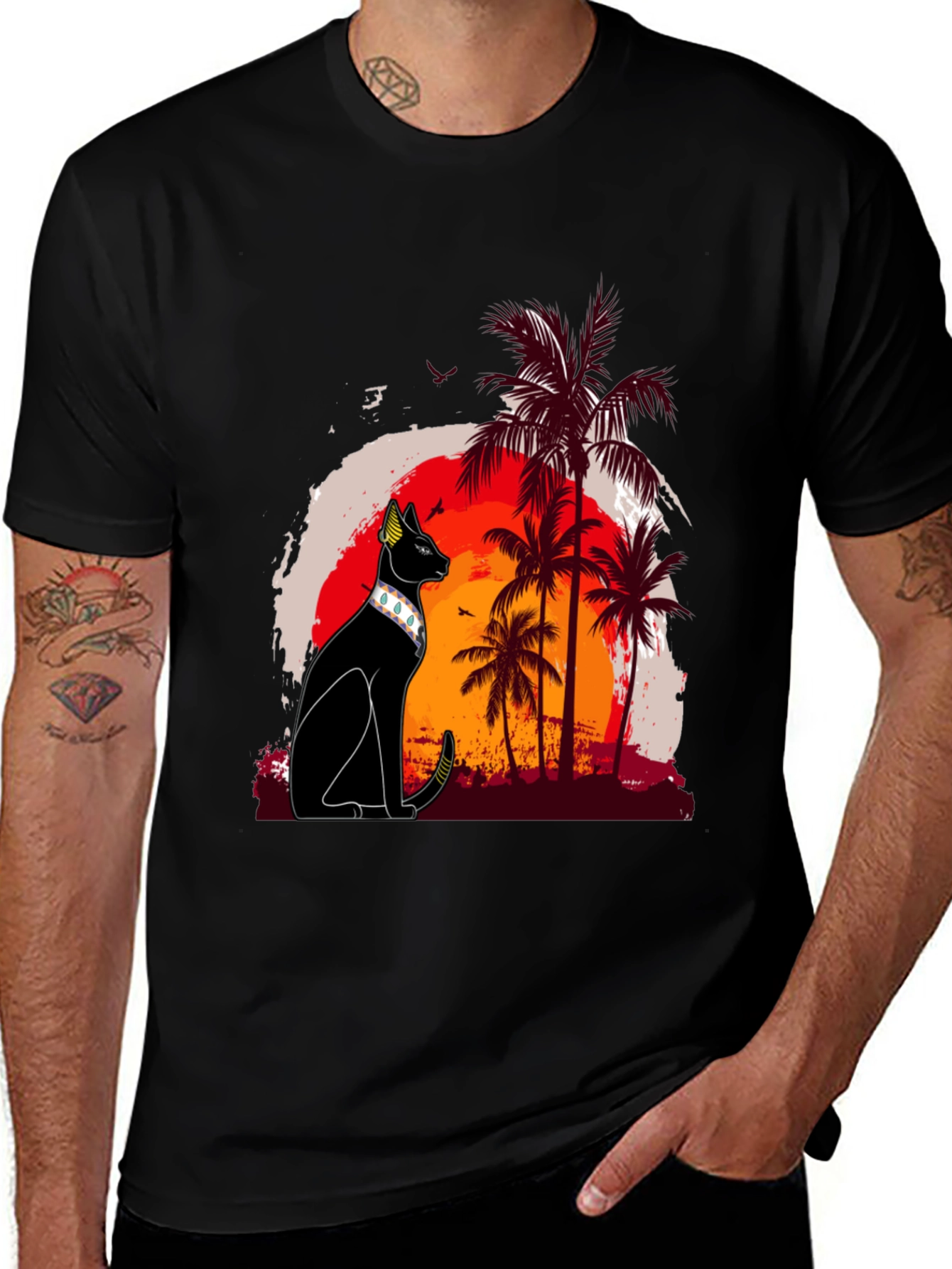 Variant 9 of Egyptian Cat Palm Sunset Graphic Tee