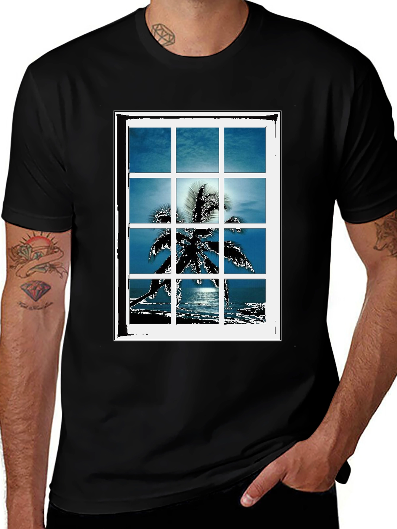 Variant 5 of Tropical Window View Graphic Tee - Relaxed Black T-Shirt