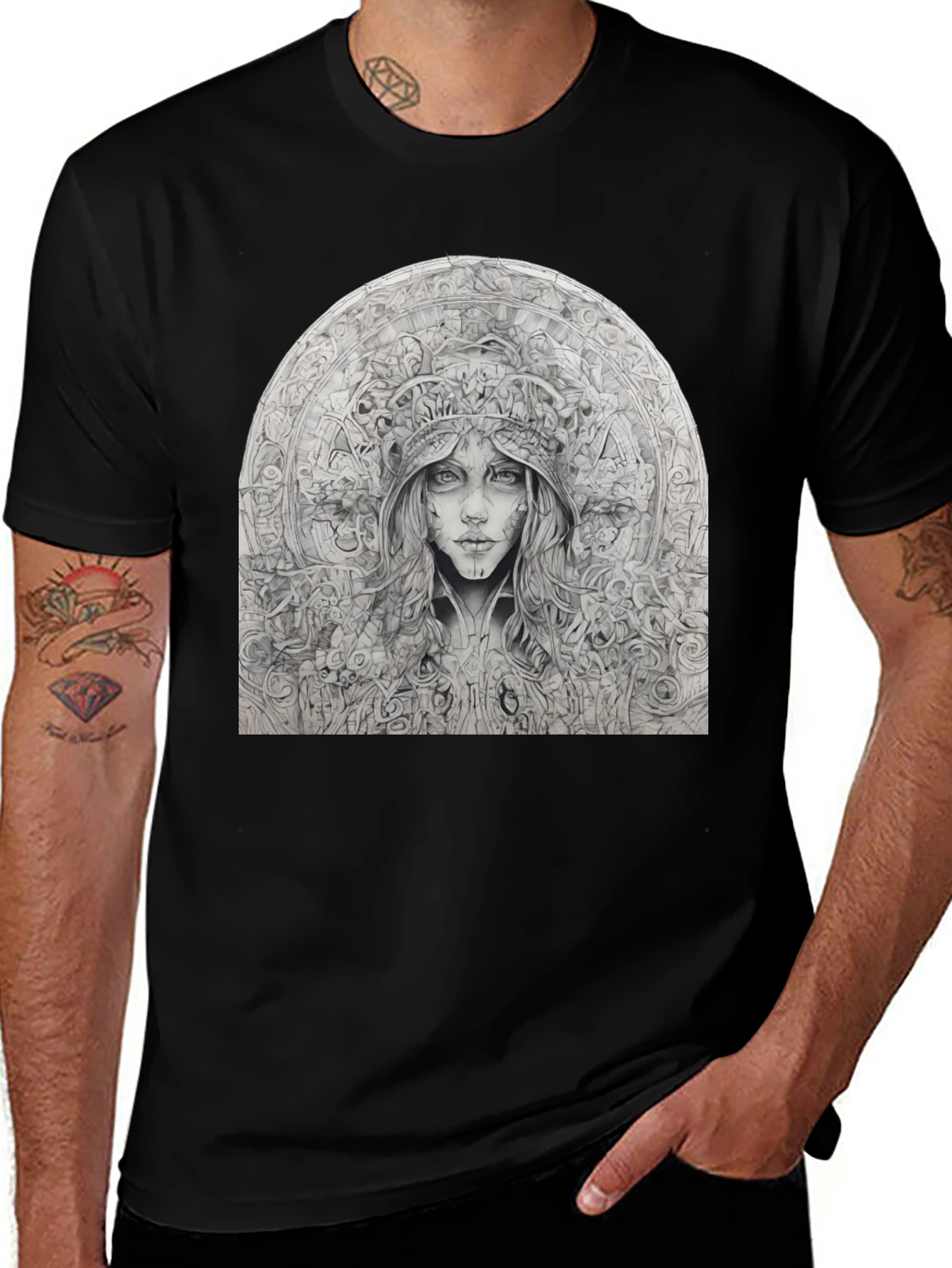 Artistic Black T-Shirt - Surreal Woman Graphic