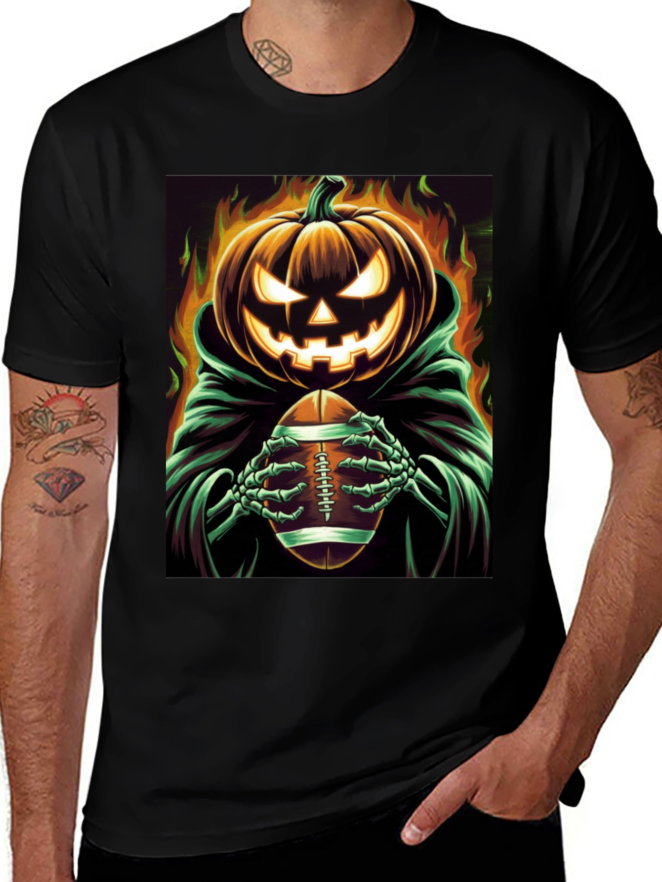 Spooky Football Pumpkin Halloween T-Shirt