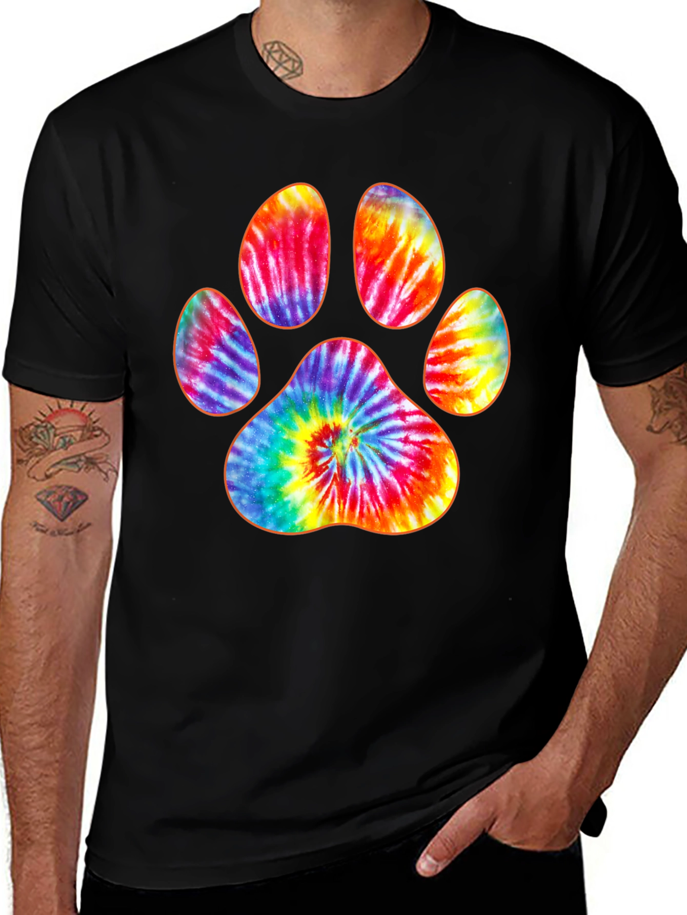 Variant 21 of Tie-Dye Paw Print Black T-Shirt