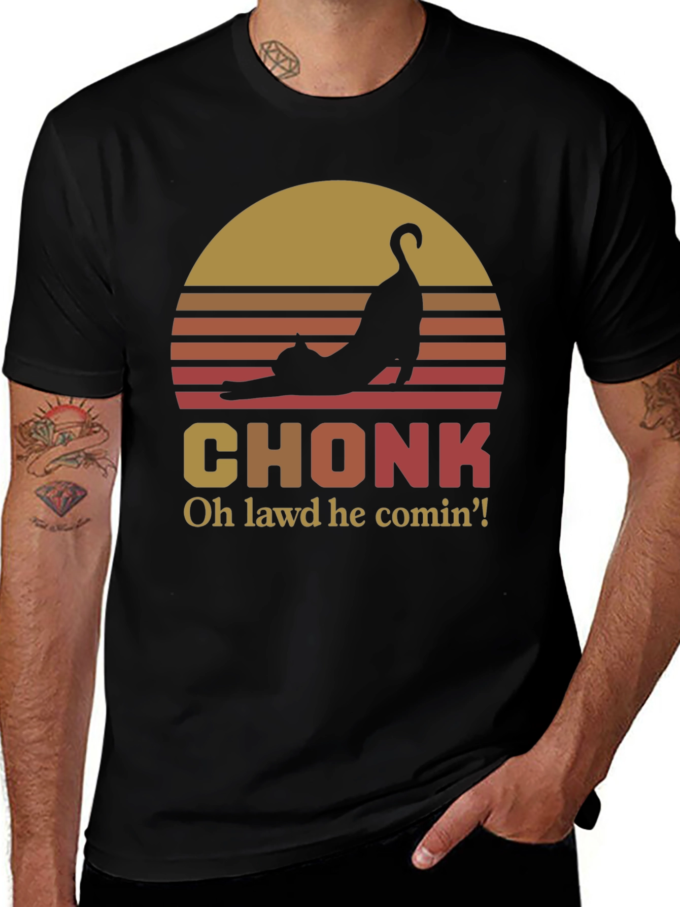 Chonk Cat Sunset Graphic Tee - Oh Lawd He Comin'!