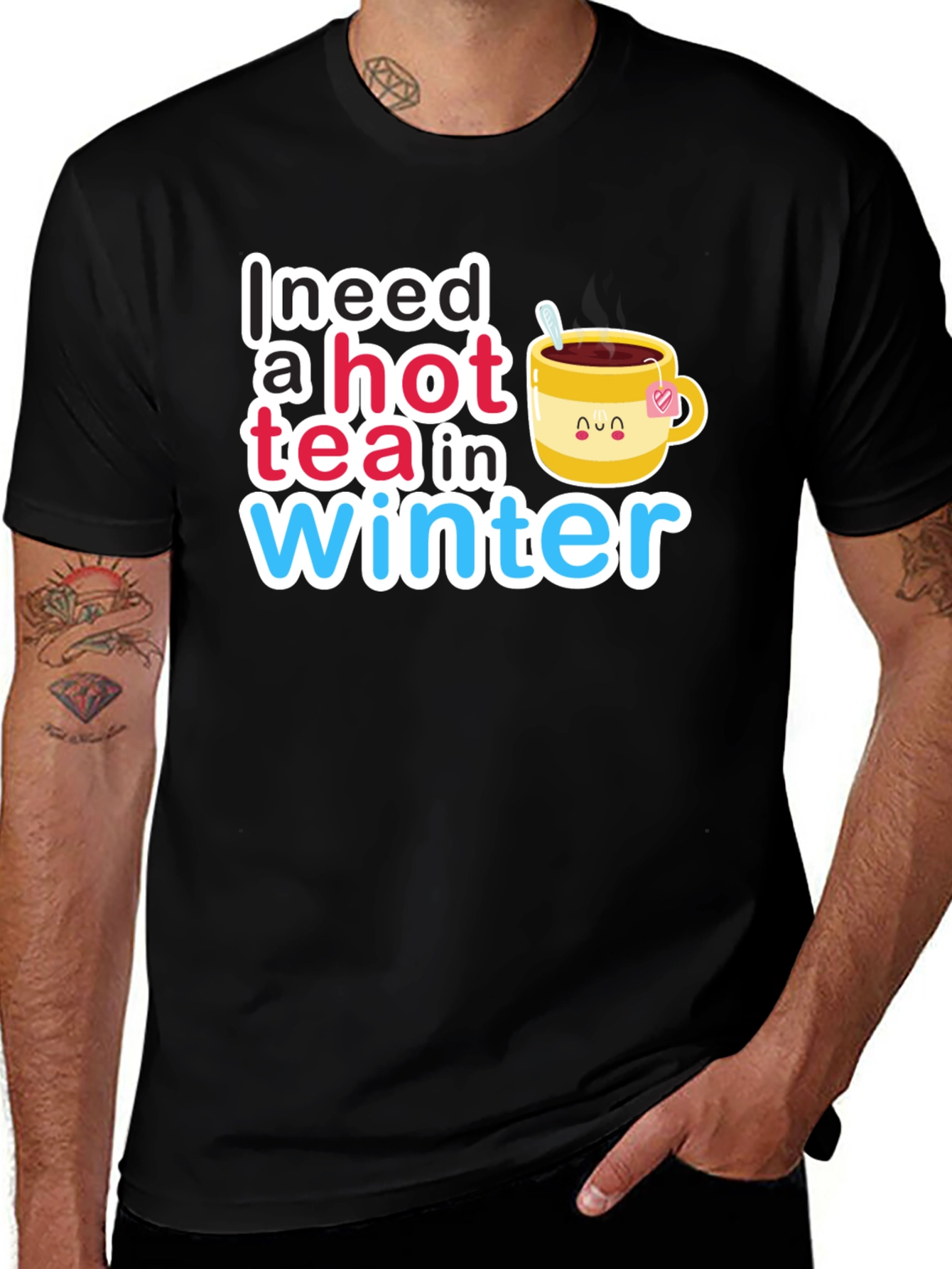 Variant 3 of I Need a Hot Tea in Winter Black T-Shirt