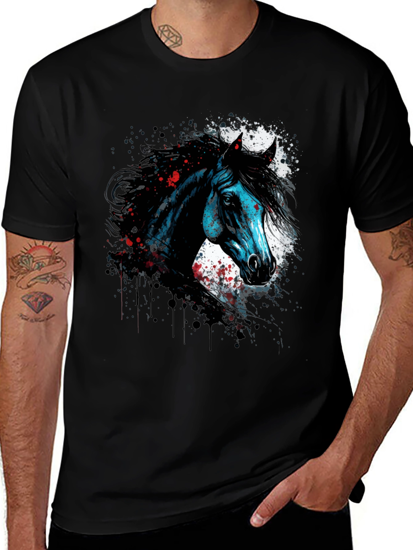 Variant 28 of Horse Graphic Print T-Shirt, Men's Black Tee