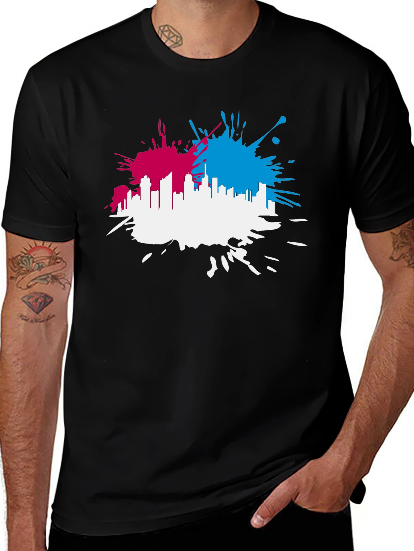 Variant 28 of Cityscape Splash Men's Black T-Shirt