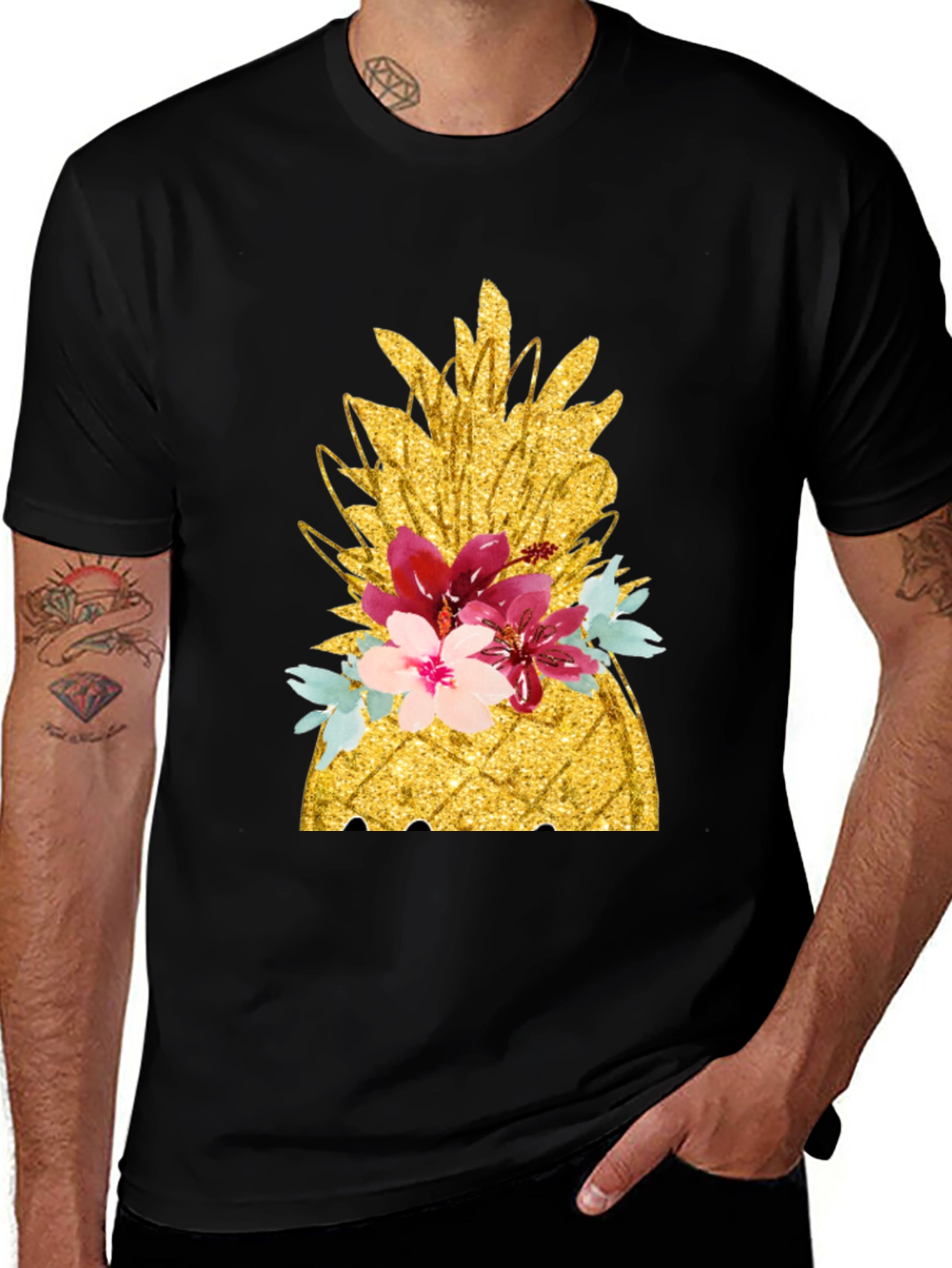 Variant 30 of Floral Pineapple T-Shirt - Tropical Summer Vibes