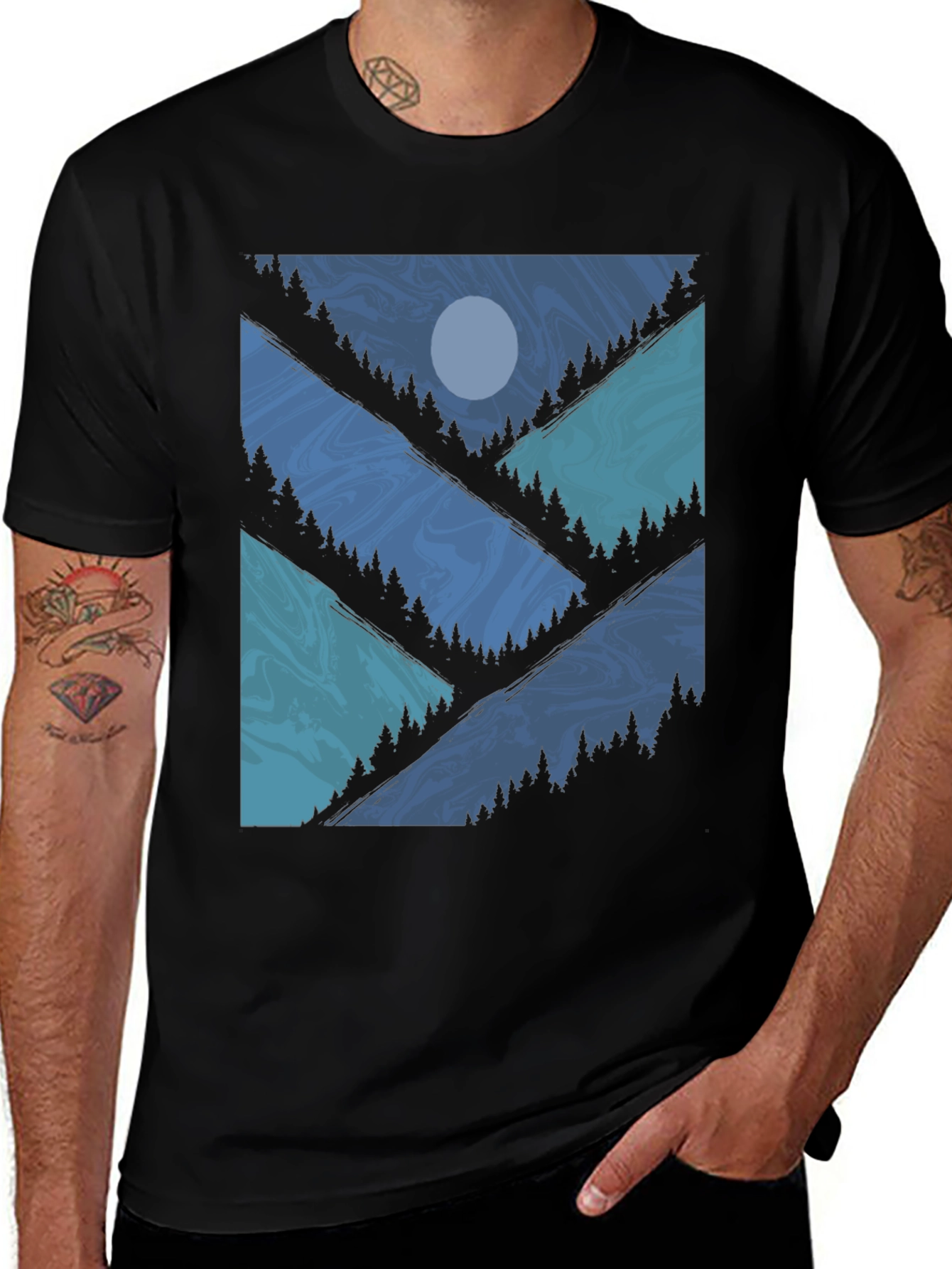 Black Nature Scene Graphic Tee - Men's Black T-Shirt main image