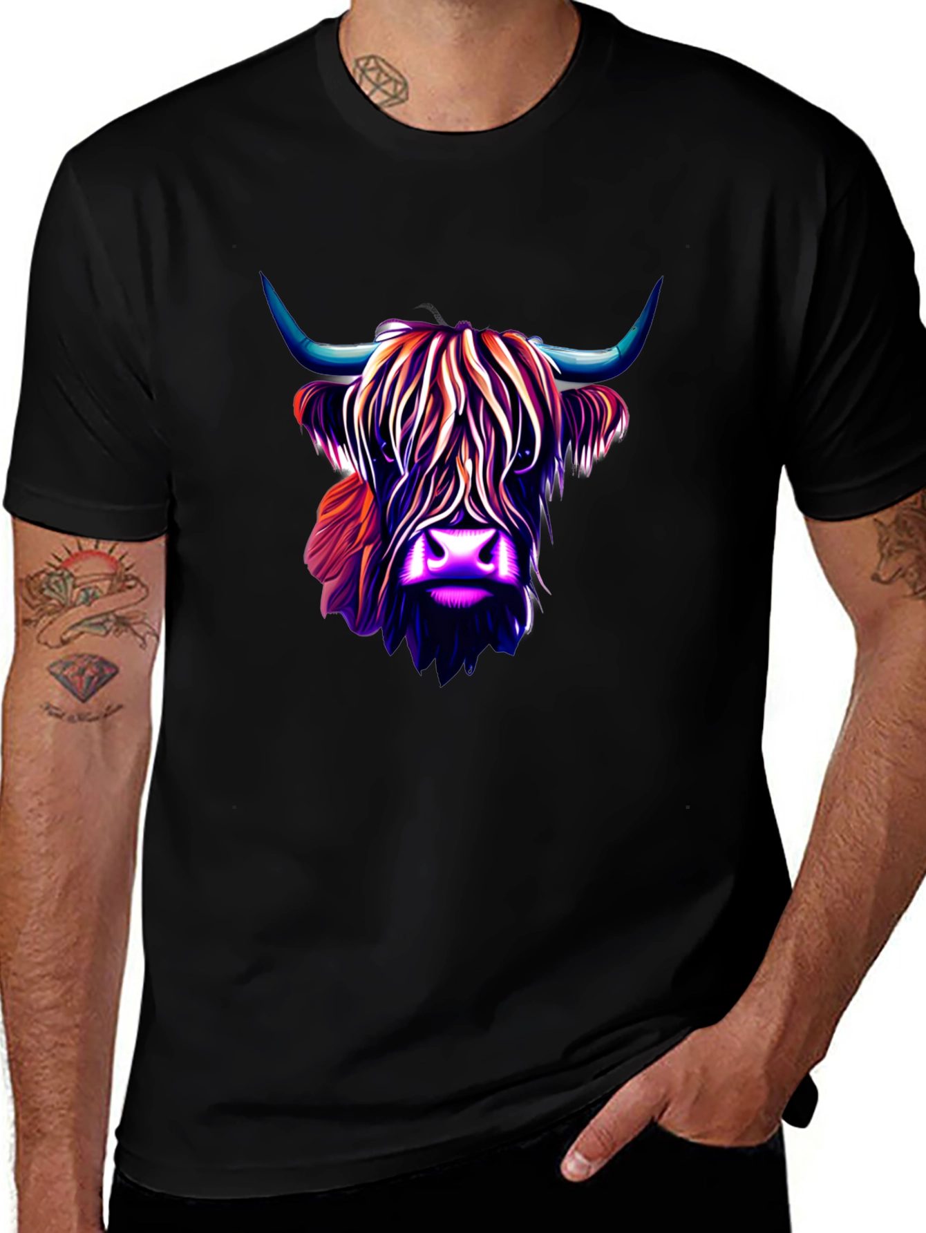 Variant 28 of Highland Cow Graphic Tee - Stylish Men's Black T-Shirt