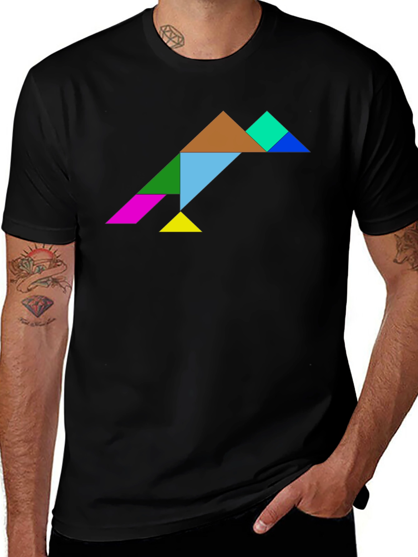 Variant 13 of Tangram Bird T-Shirt - Geometric Puzzle Design