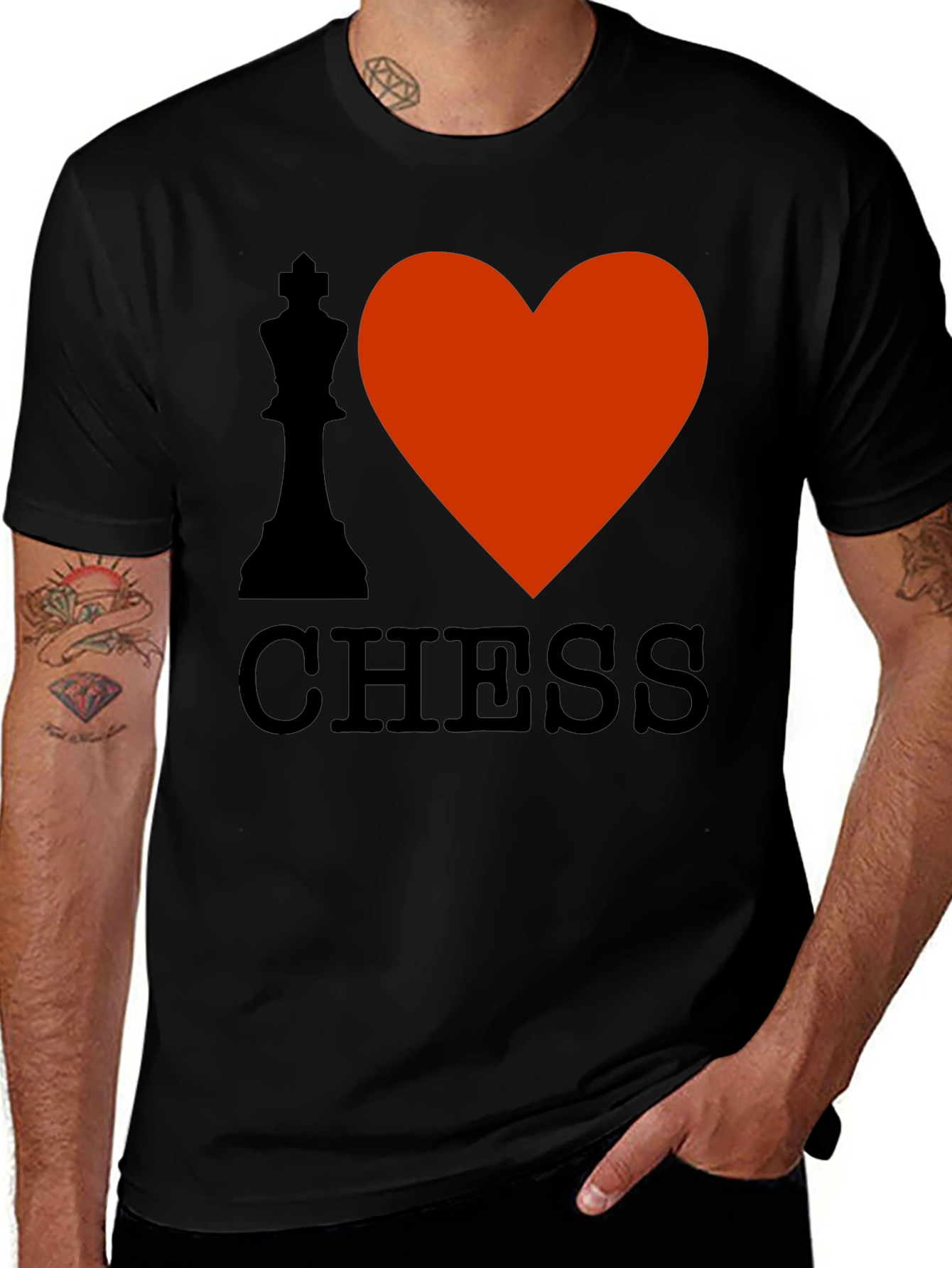 Variant 3 of I Love Chess Black Graphic T-Shirt