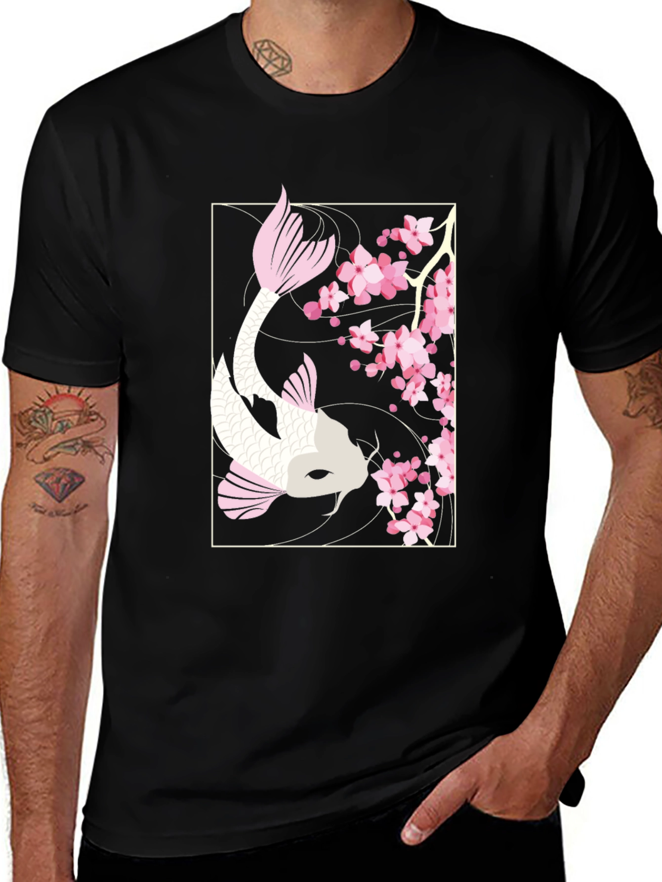 Variant 8 of Koi Fish Cherry Blossom Graphic T-Shirt