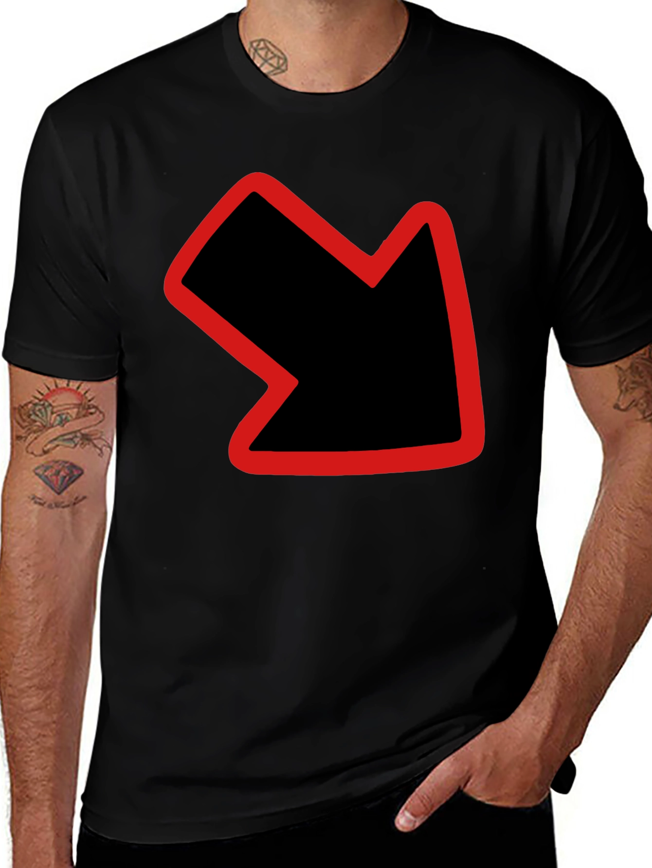 Variant 27 of Down Right Arrow Graphic Black T-Shirt