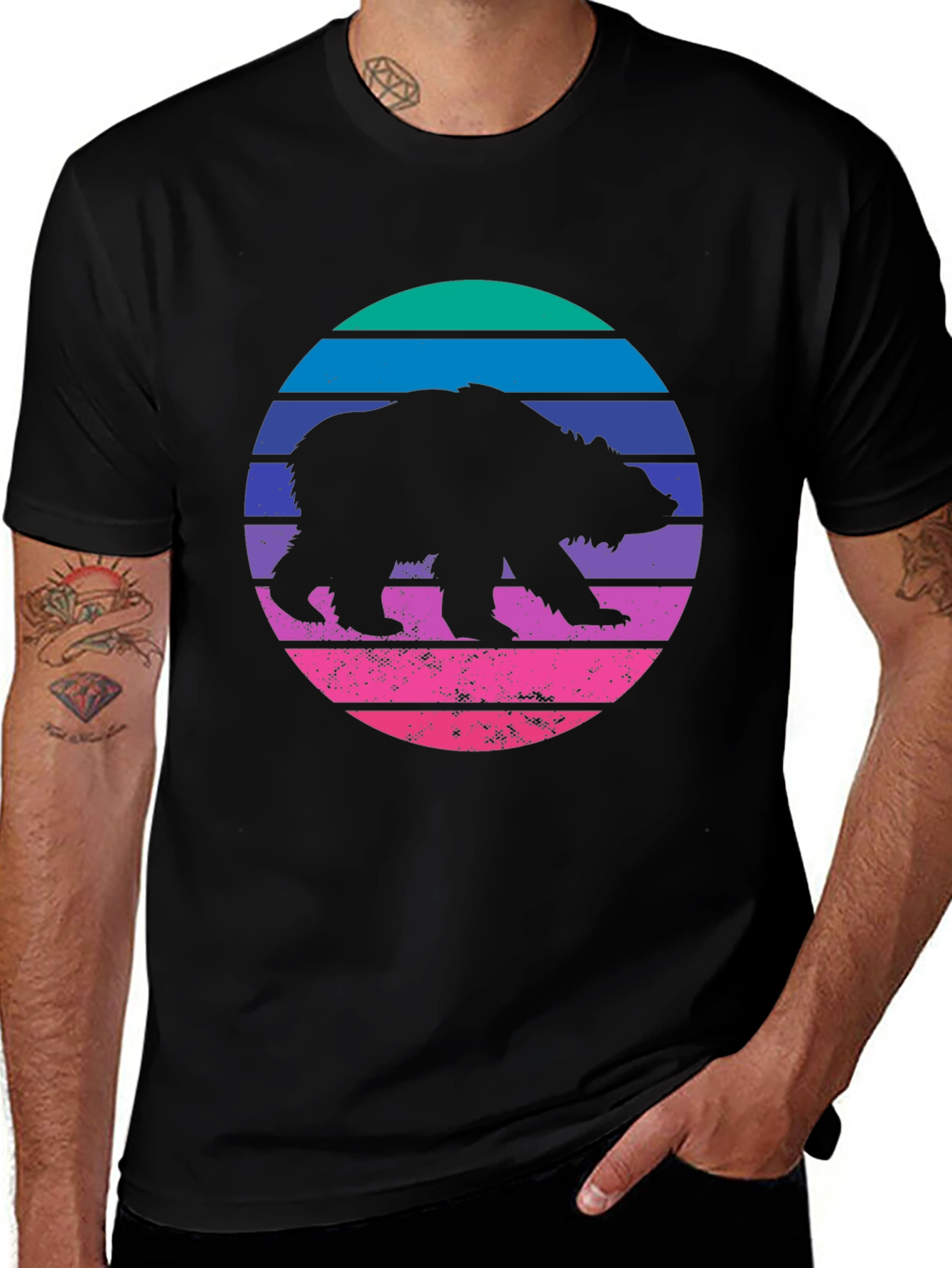Variant 26 of Retro Bear Graphic Tee - Cool Black T-Shirt